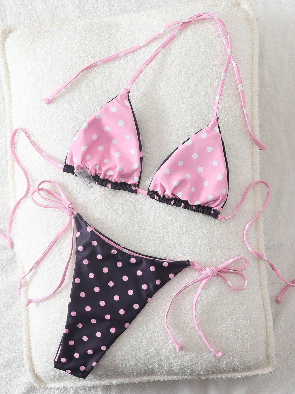 Polka Dot Print Backless Bikini Set, Sexy Beach Vacation Pink Summer