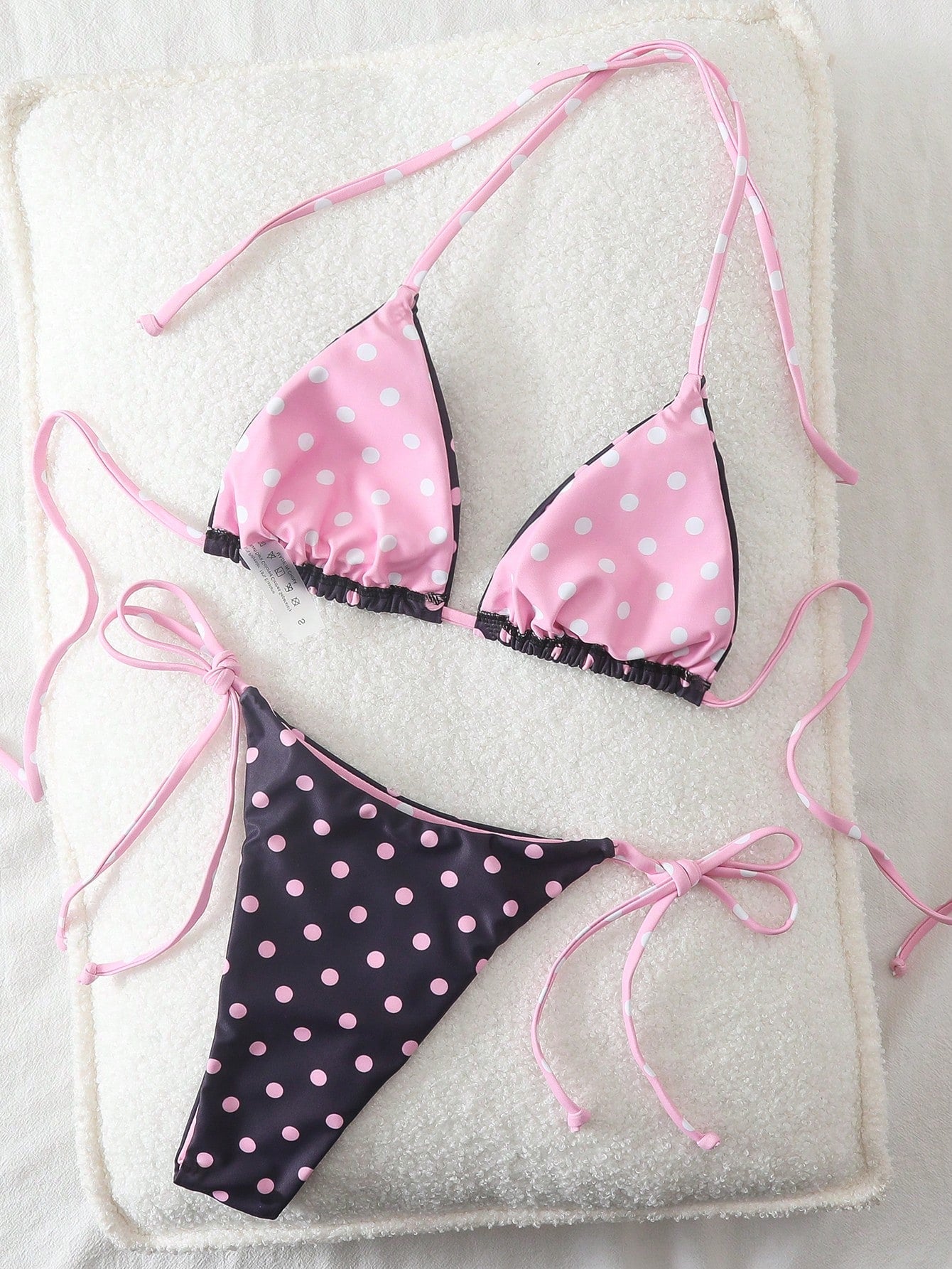 Polka Dot Print Backless Bikini Set, Sexy Beach Vacation Pink Summer