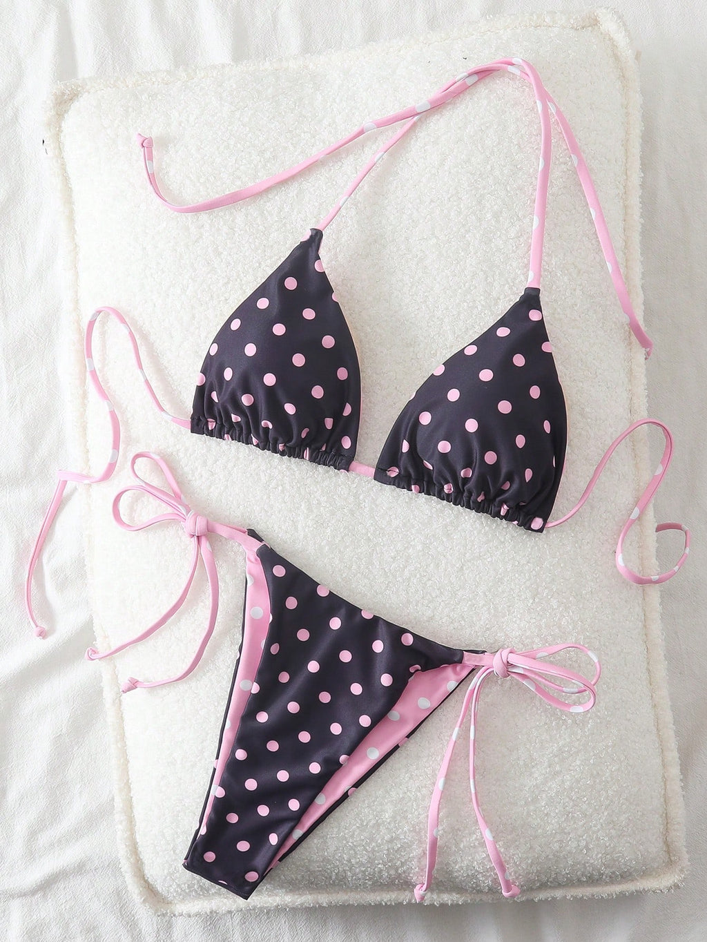 Polka Dot Print Backless Bikini Set, Sexy Beach Vacation Pink Summer