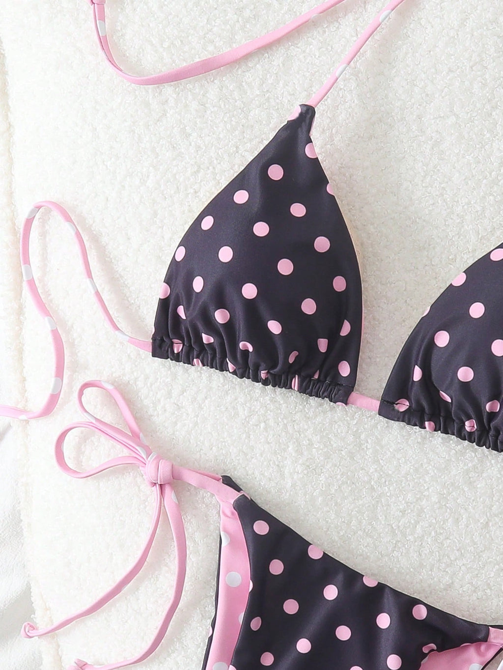 Polka Dot Print Backless Bikini Set, Sexy Beach Vacation Pink Summer