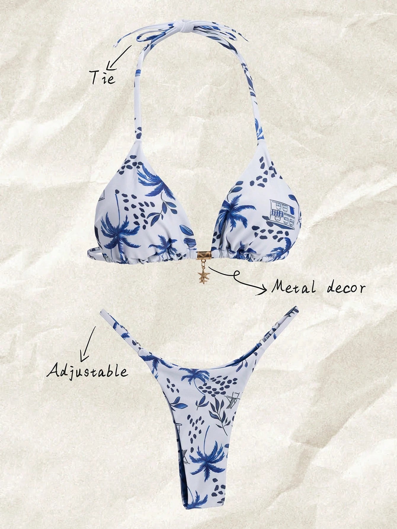 Elavelle Springbreak Women Beach Outfit, Random Print Spaghetti Strap