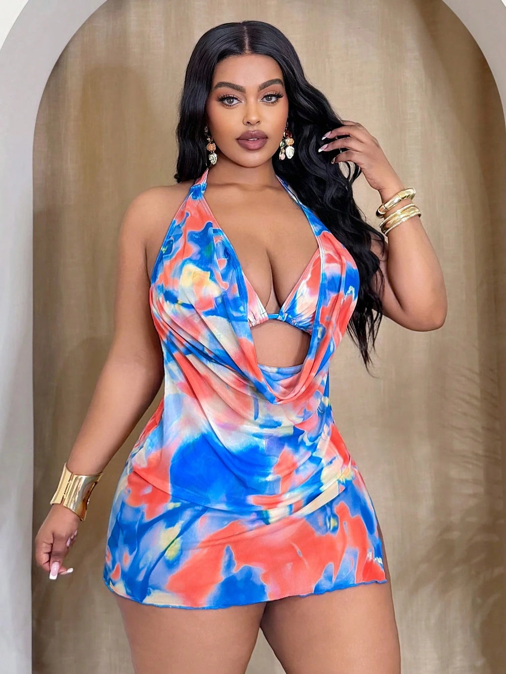Swim SXY Plus Size Women's Baby Blue Ombre Halter Bikini Set Set With Loose Cover-Up Dress Vacation Summer - image 9