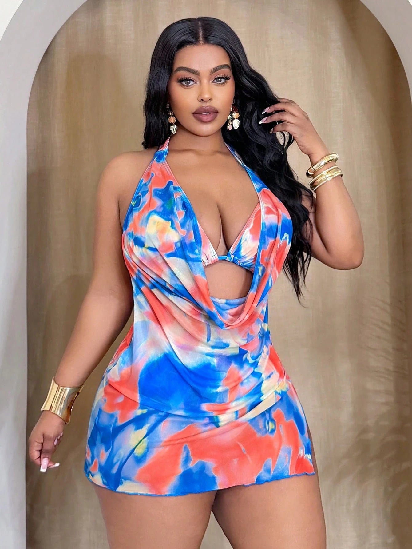 Swim SXY Plus Size Women's Baby Blue Ombre Halter Bikini Set Set With Loose Cover-Up Dress Vacation Summer - image 9