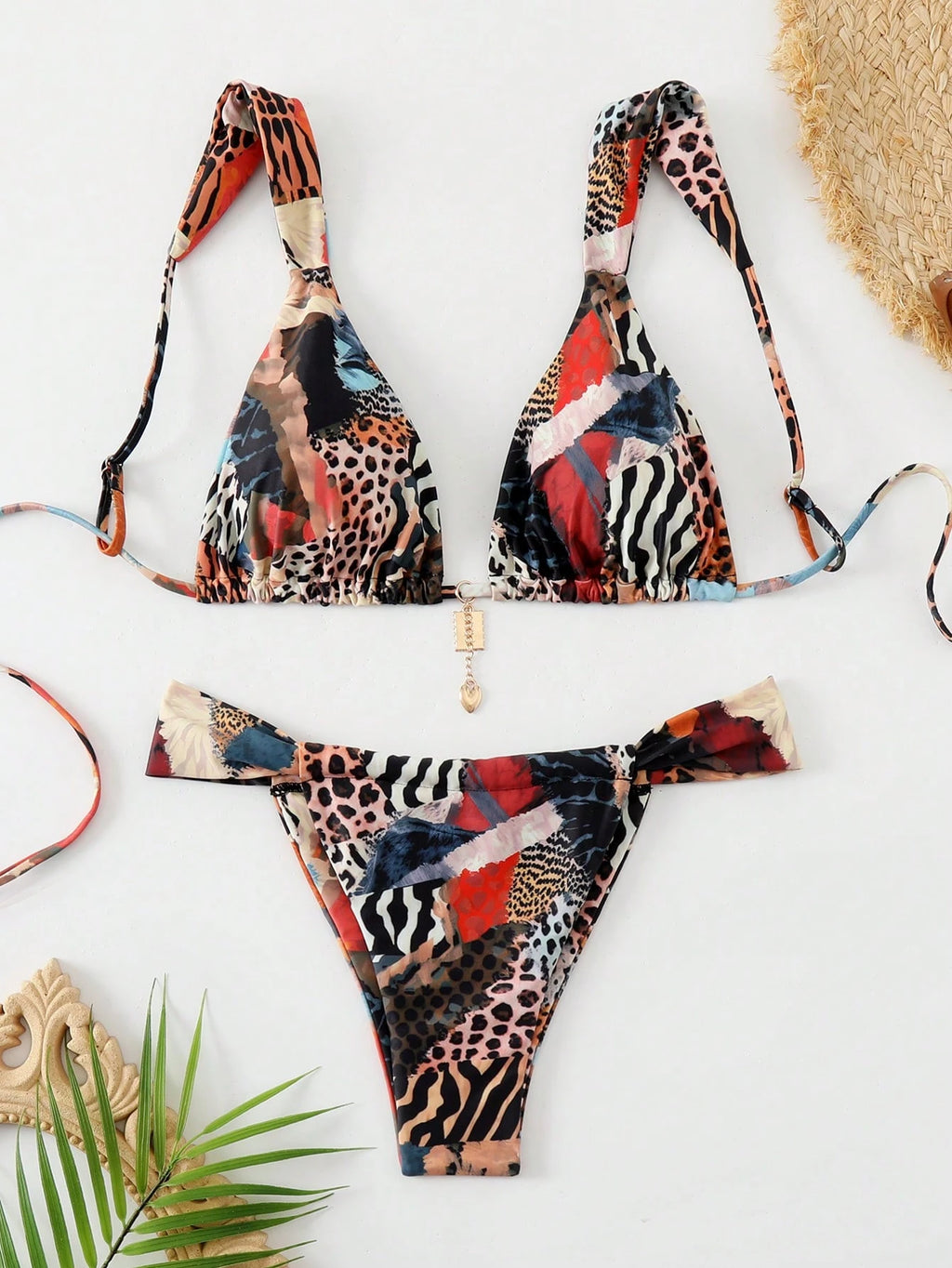 Elavelle Women's Summer Beach Leopard Print Sexy Bikini Set, Random