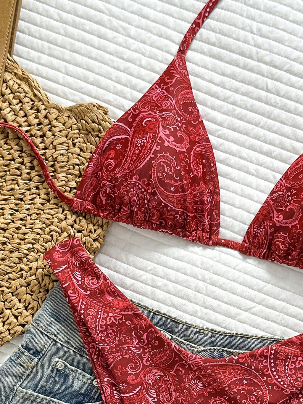 Swim Vcay Women's Tropical Print Halter Neck Bikini Set, Cute Triangle Top And B