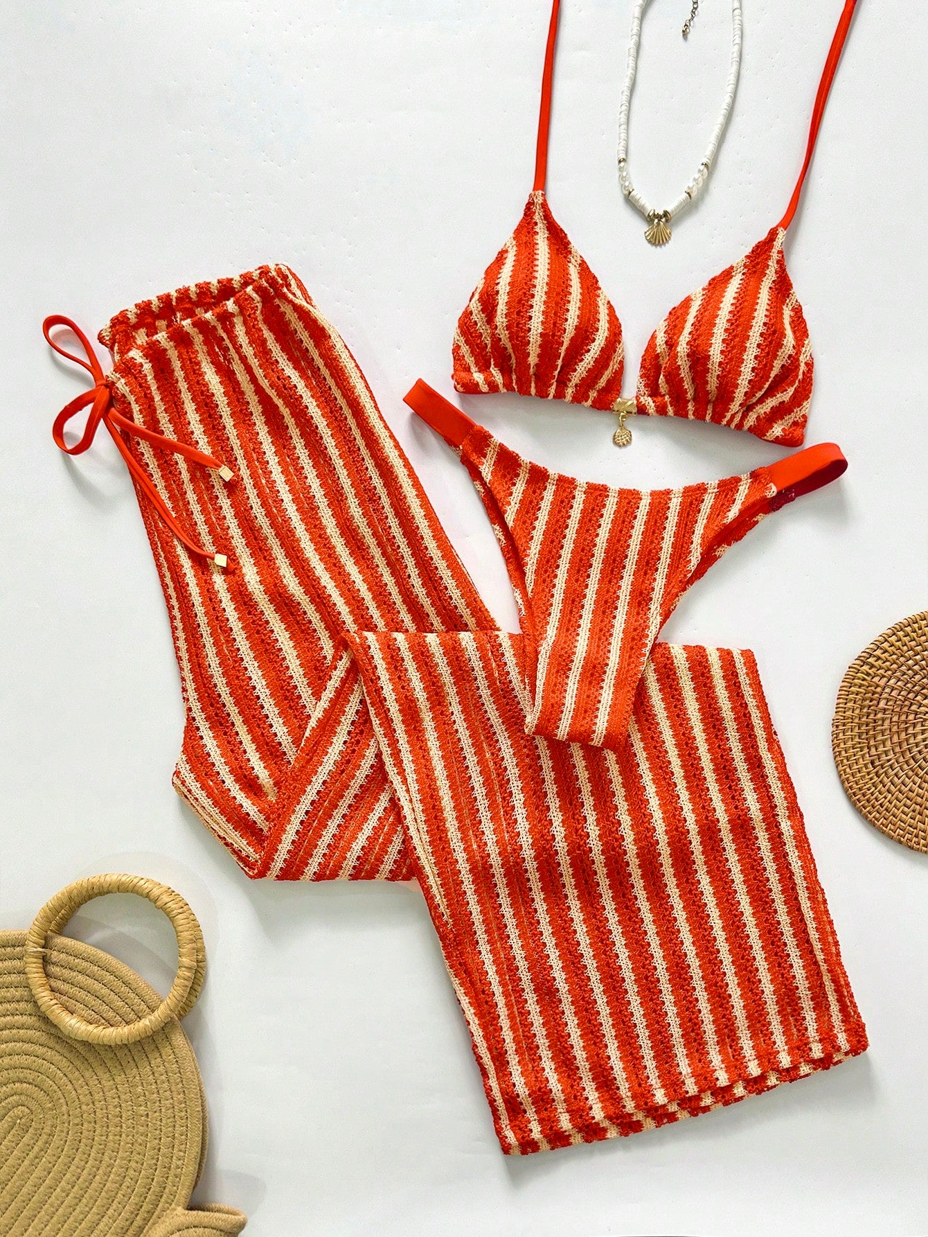 Swim Chicsea 26SS Spring/Summer Vacation Beach BOHO Braided Brown-Red