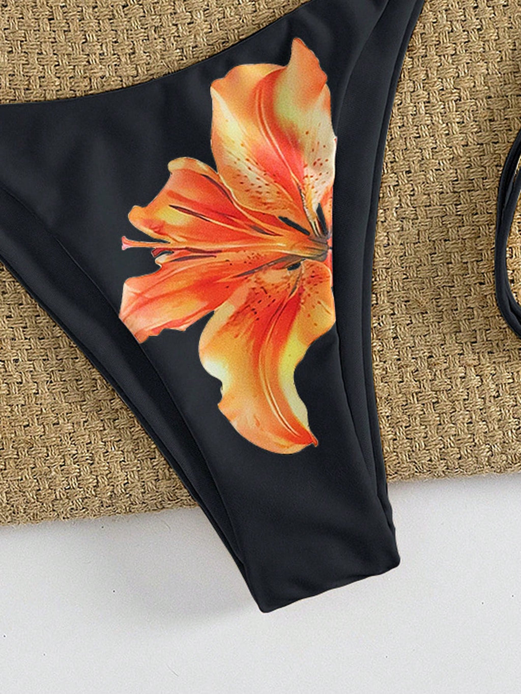 Women's Sexy Floral Halter Backless High Elasticity Bikini Set,
