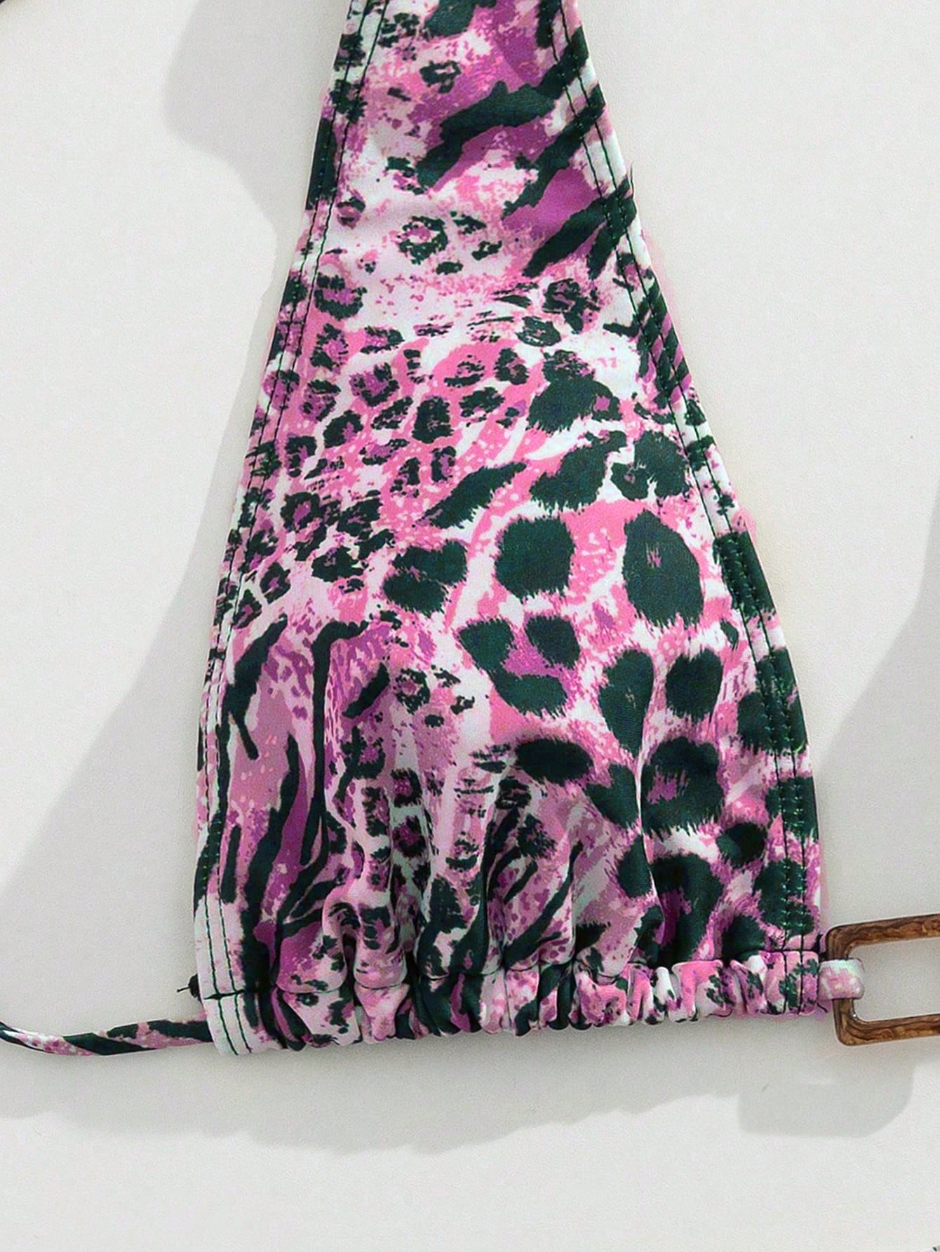 2pcs/Set Sexy Elegant Women's Leopard Print Halter Bikini Top With