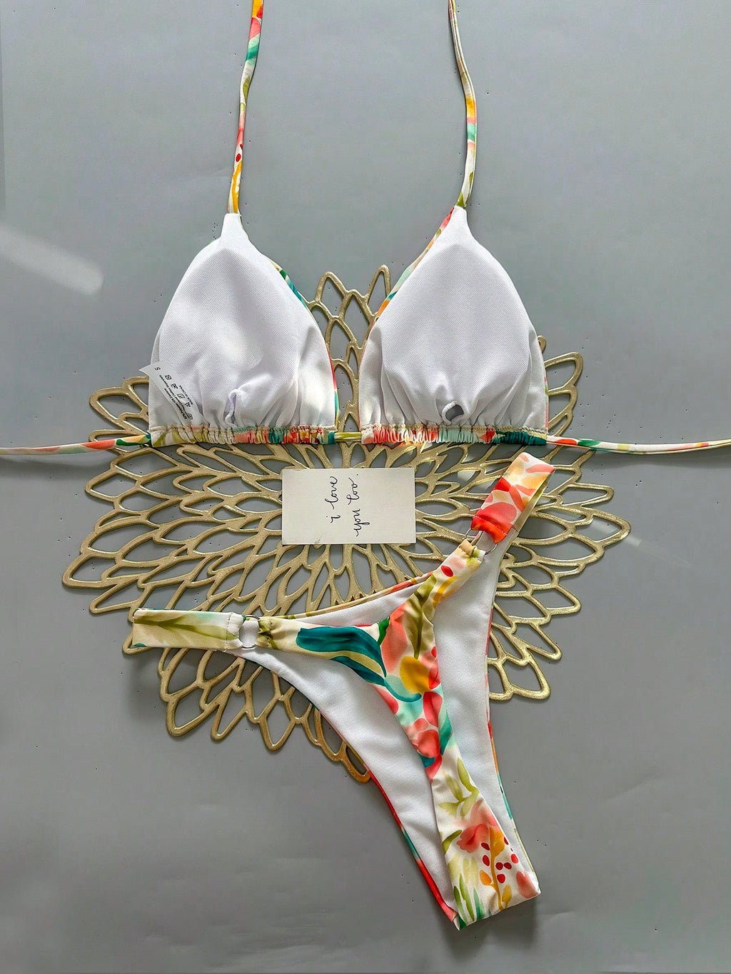 2pcs Casual Cute Elegant Sexy Bohemian Floral Tie-Up Braided Bikini
