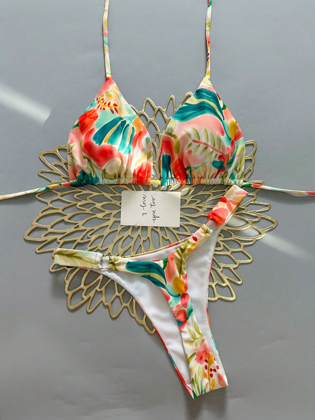 2pcs Casual Cute Elegant Sexy Bohemian Floral Tie-Up Braided Bikini