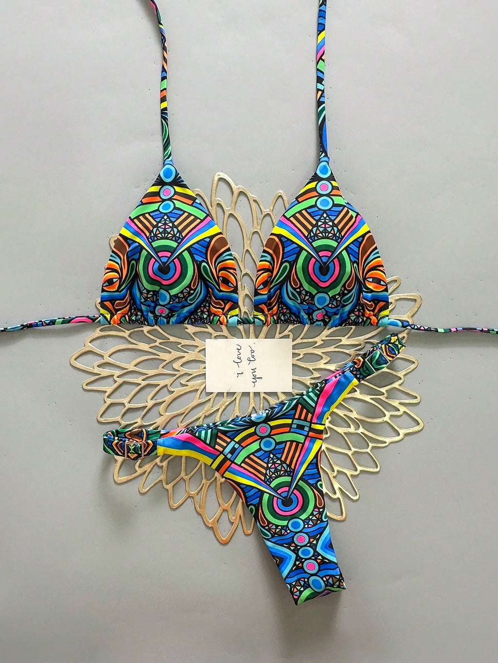 2pcs Casual Cute Elegant Sexy Bohemian Floral Tie-Up Braided Bikini