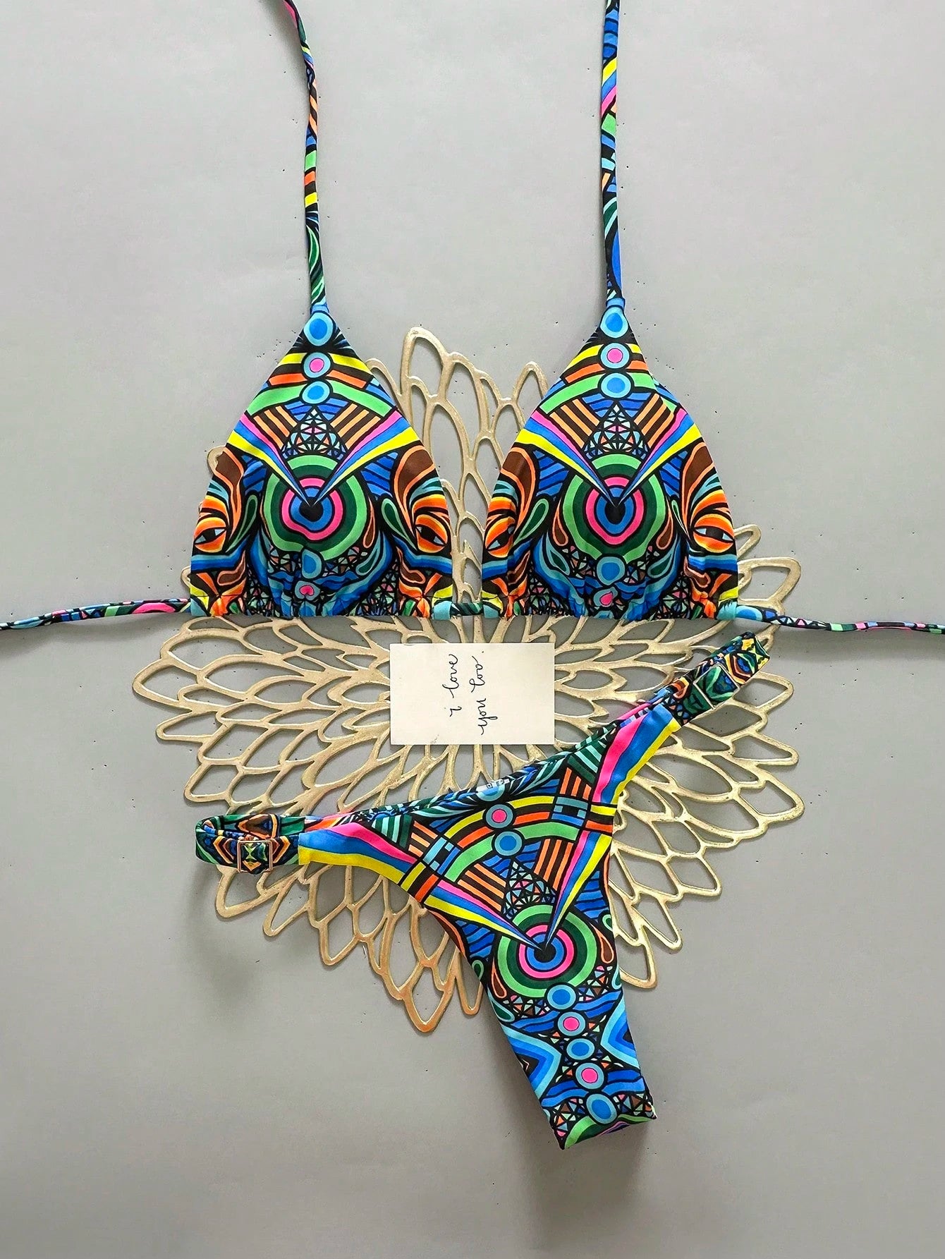 2pcs Casual Cute Elegant Sexy Bohemian Floral Tie-Up Braided Bikini