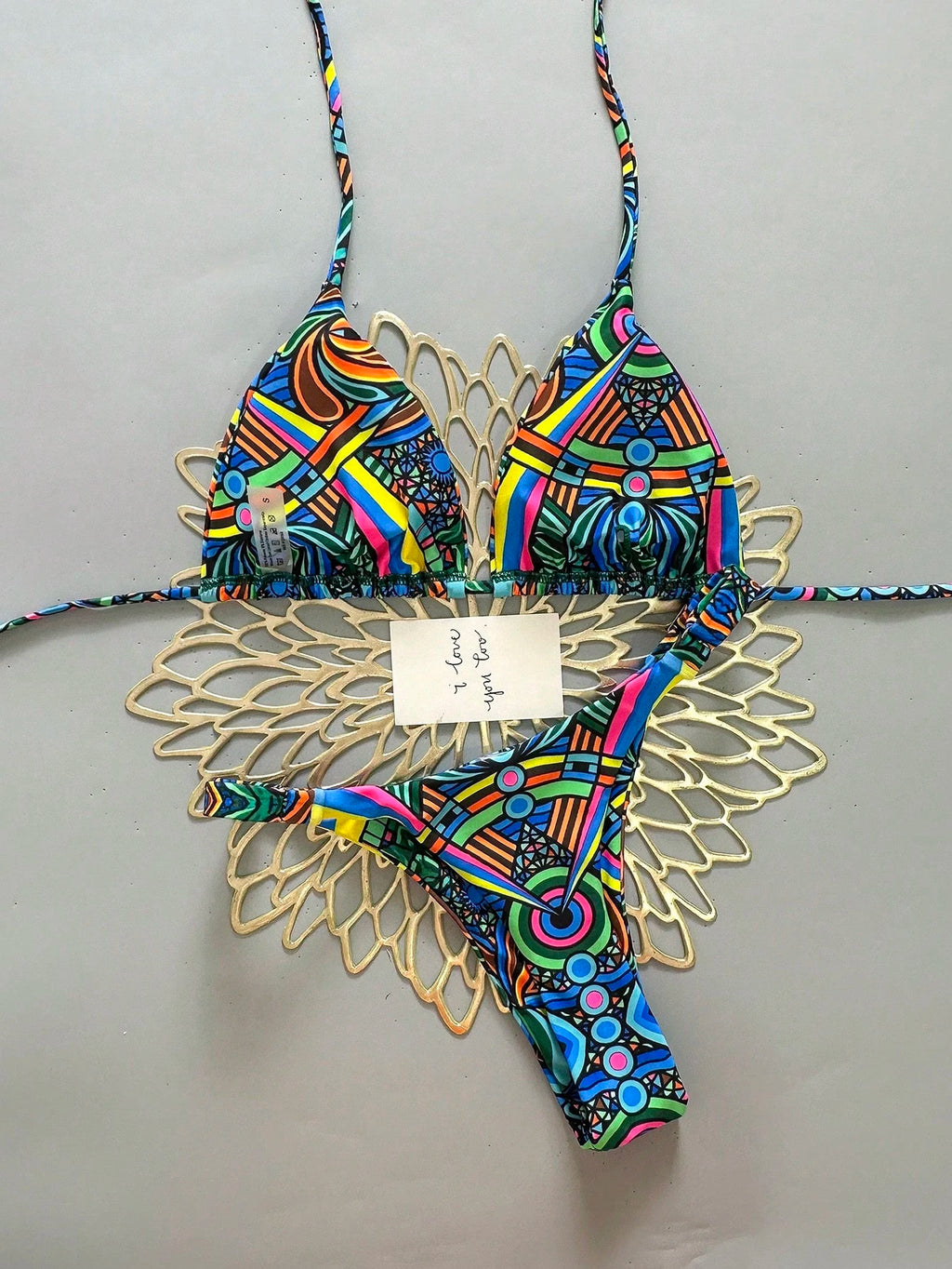 2pcs Casual Cute Elegant Sexy Bohemian Floral Tie-Up Braided Bikini