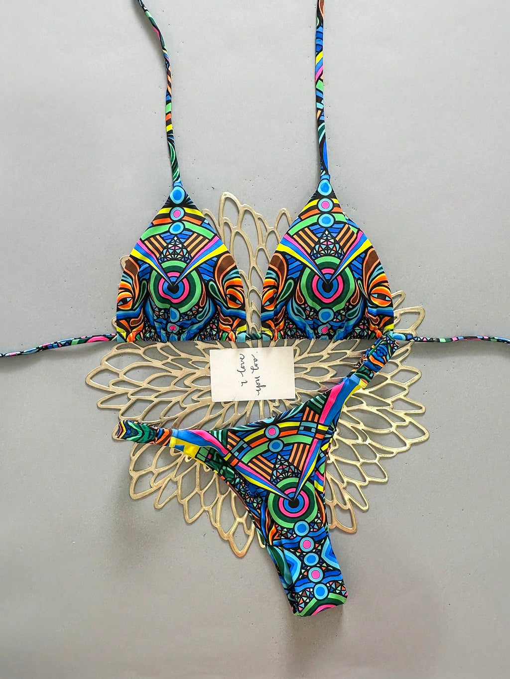 2pcs Casual Cute Elegant Sexy Bohemian Floral Tie-Up Braided Bikini