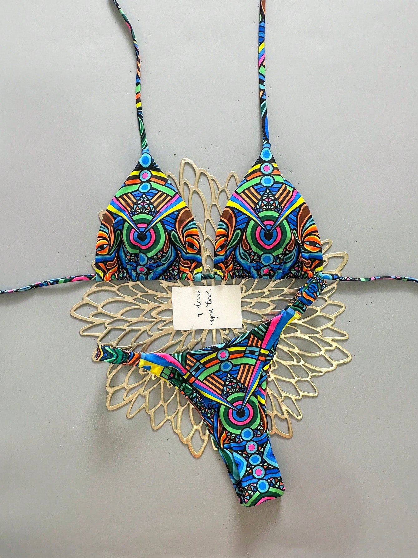2pcs Casual Cute Elegant Sexy Bohemian Floral Tie-Up Braided Bikini
