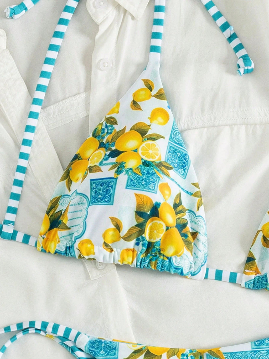 Swim Vcay Women Beach Summer Music Festival Bowknot Stripe Lemon Printed Knot Cu