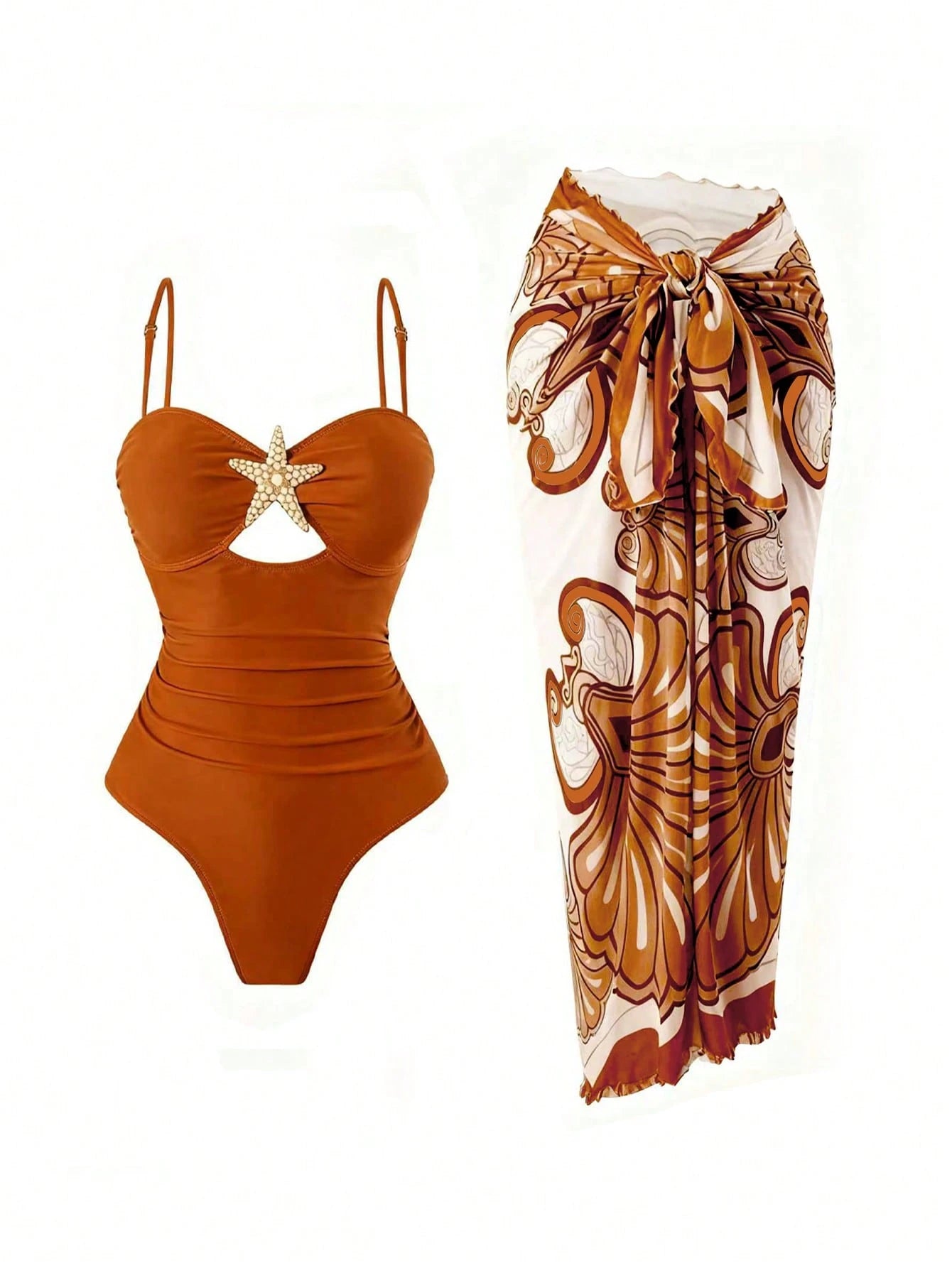 Swim Oasis Women Summer Beach Holiday Hollow-Out Starfish Decor Ruched Tummy Control One-Piece Swimsuit With - image 15