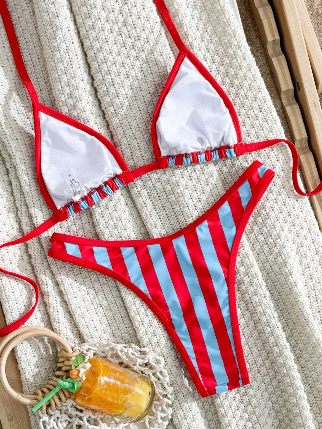 Swim Vcay 2026 New Spring/Summer Women 2pcs/Set Random Printed Striped Triangle Bikini Bottoms & Beach - image 8