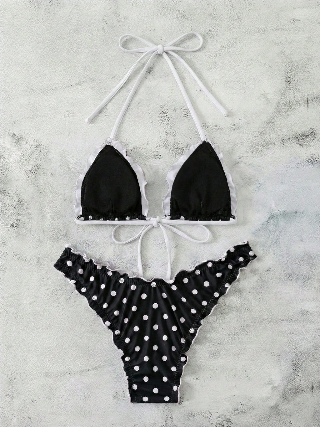 Swim Mod Women's Summer Polka Dot Print Camisole Tie Bow Bikini Two Pieces Swimw