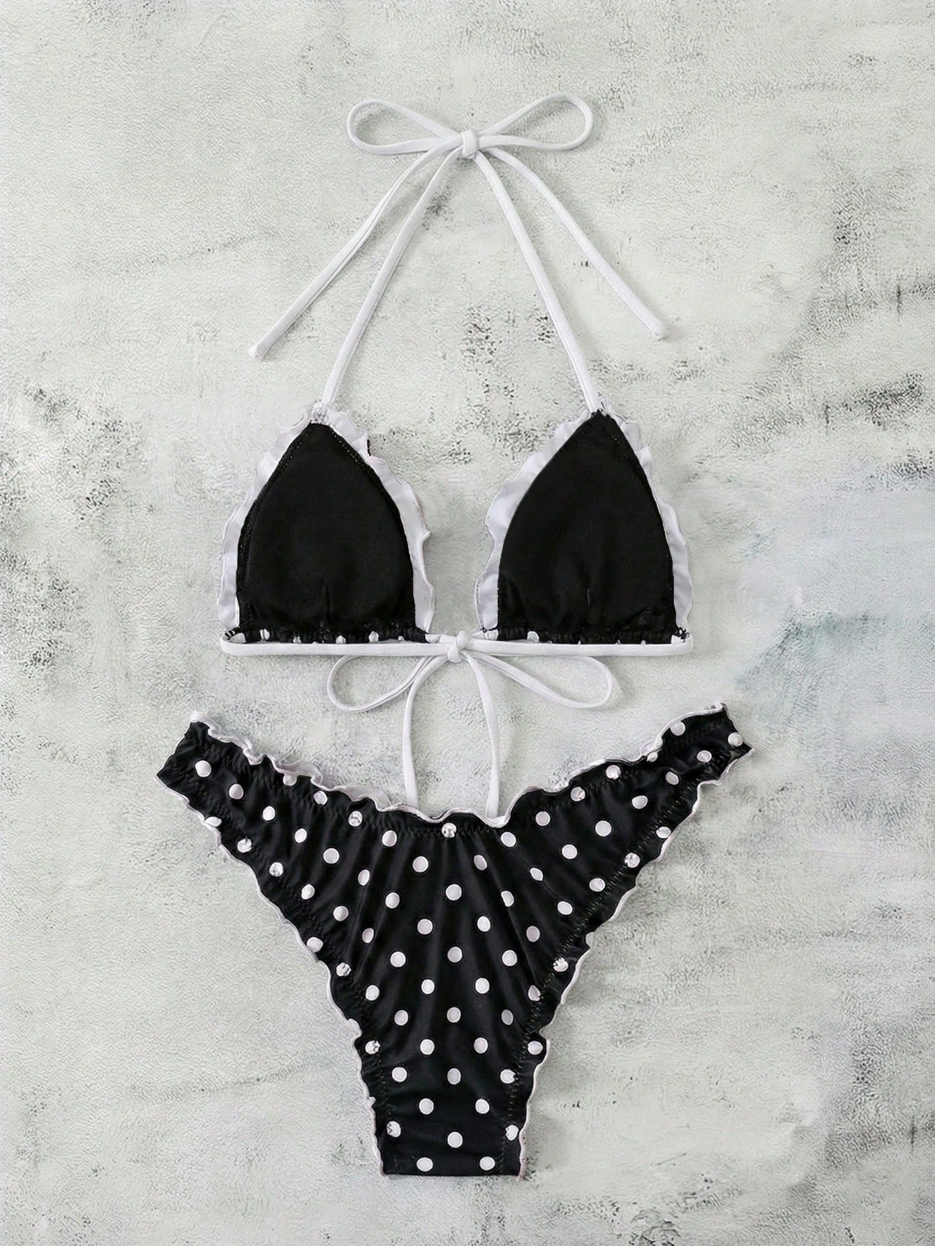 Swim Mod Women's Summer Polka Dot Print Camisole Tie Bow Bikini Two Pieces Swimw