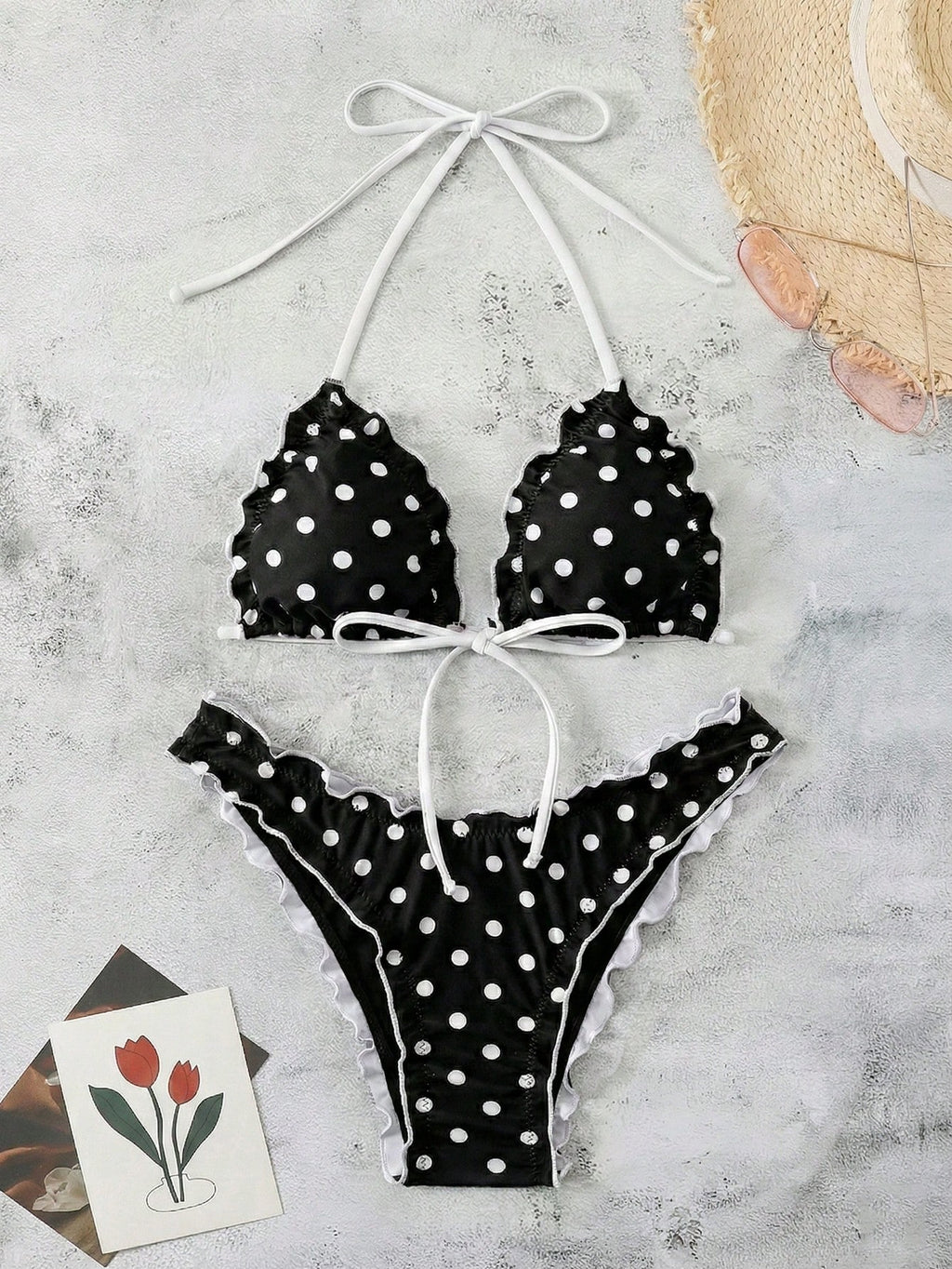 Swim Mod Women's Summer Polka Dot Print Camisole Tie Bow Bikini Two Pieces Swimwear Beach Holiday Vacation - image 14
