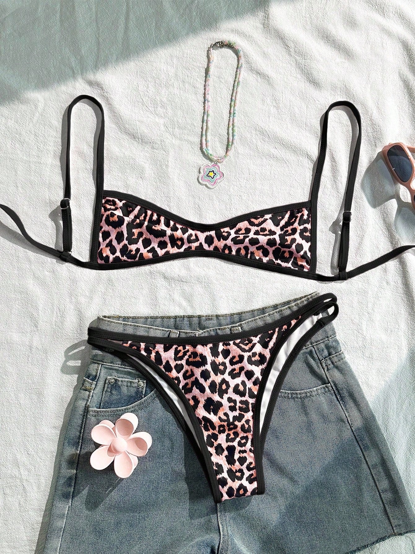 Swim Mod Women's Bikini Swimwear Set,Red And Cheetah