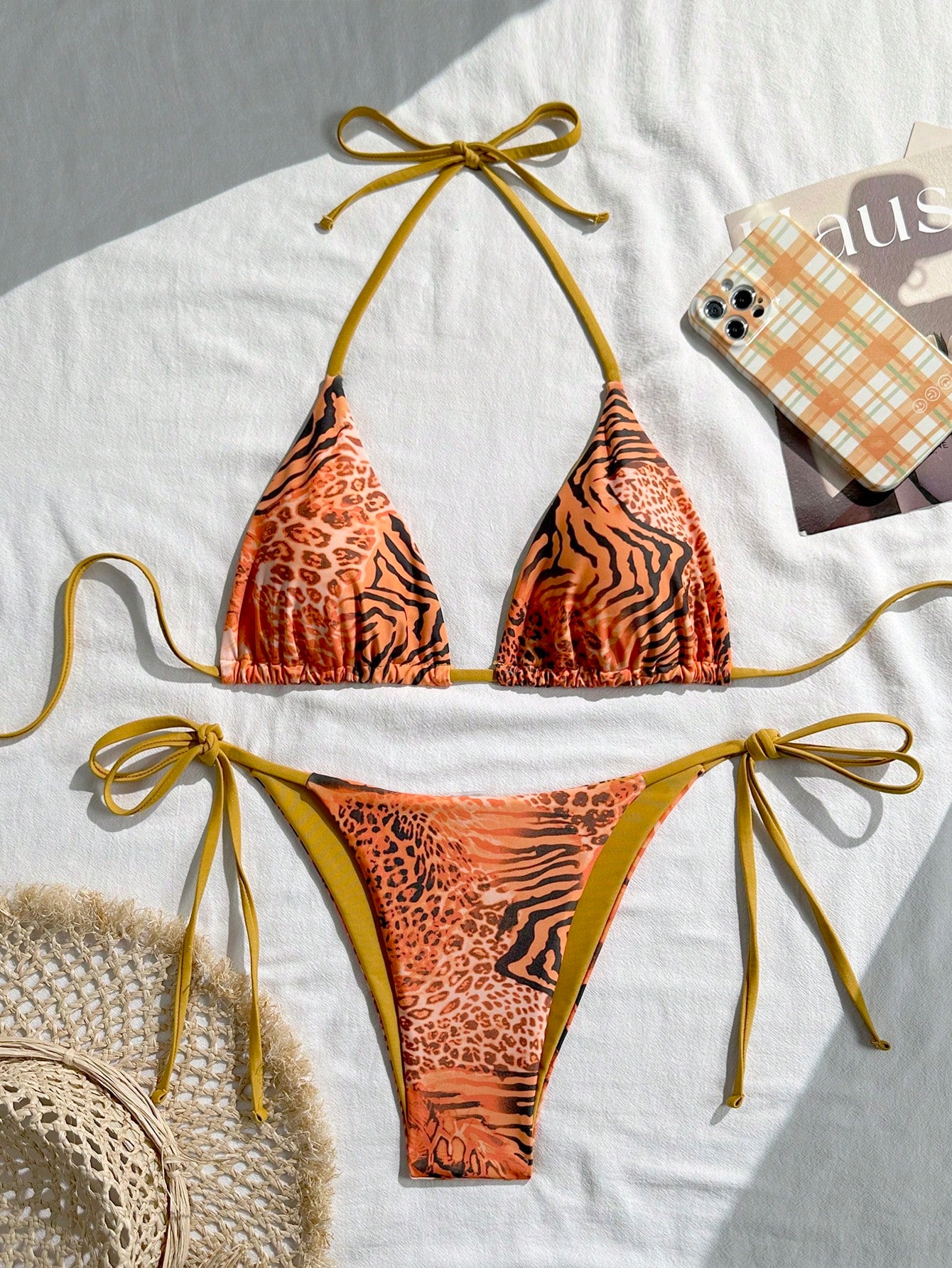 Sexy Vintage Leopard Print Pattern Bikini Two Pieces Swimwear For