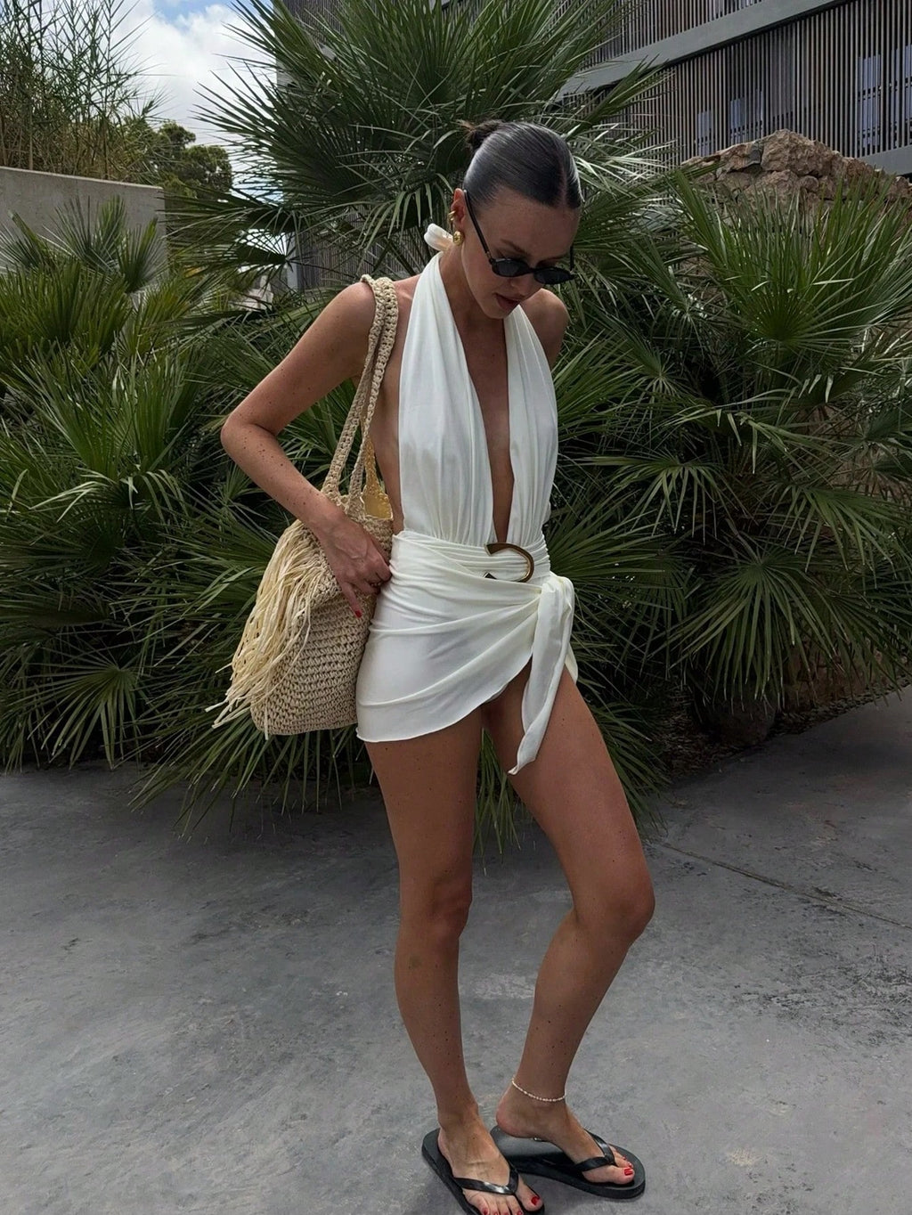 2026 Spring/Summer New Women's Milk White Spaghetti Strap Deep V-Neck