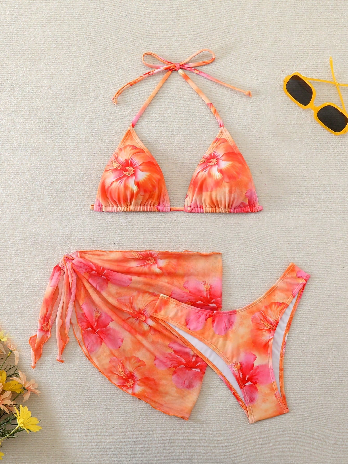 Swim Mod Women's Summer Beach Floral Print Halter Tie Sexy Bikini And