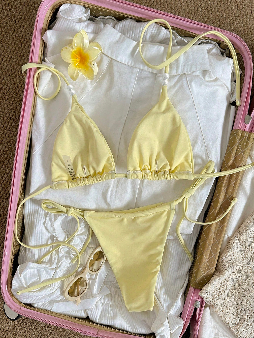 Swim Vcay Women's Yellow Swimwear,Elegant Vintage Ocean Decor Bikini Solid Casua
