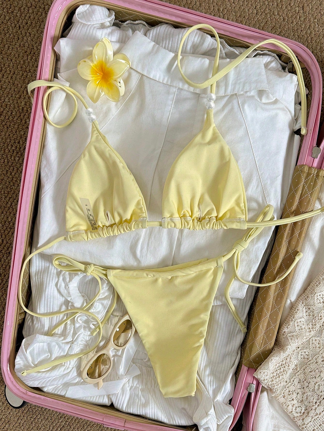 Swim Vcay Women's Yellow Swimwear,Elegant Vintage Ocean Decor Bikini Solid Casua