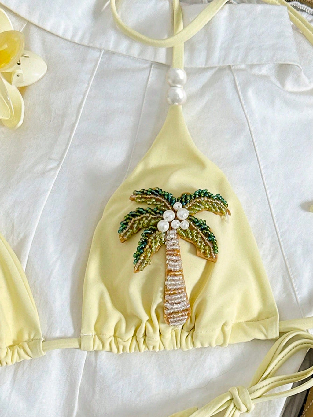 Swim Vcay Women's Yellow Swimwear,Elegant Vintage Ocean Decor Bikini Solid Casua