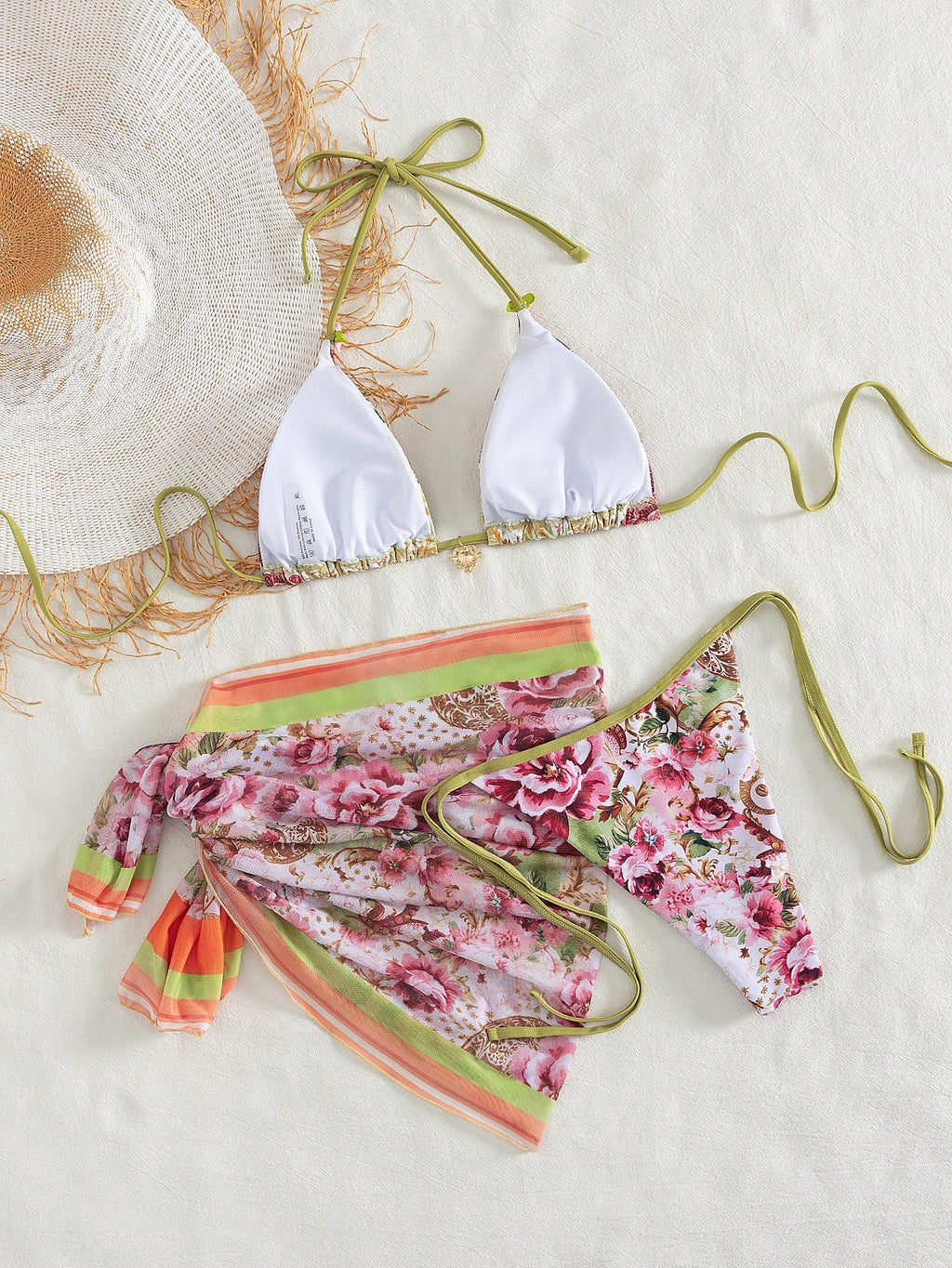 2026 Onefish Women's Floral Print Halter Tie Bikini Set, Elegant Bikini Set, Women's Resort Wear, Women's - image 3