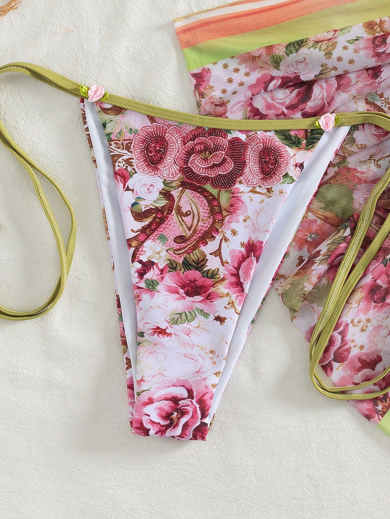 Onefish 2026 Women's Bikini Set, Elegant Floral Print Halter Tie Sexy