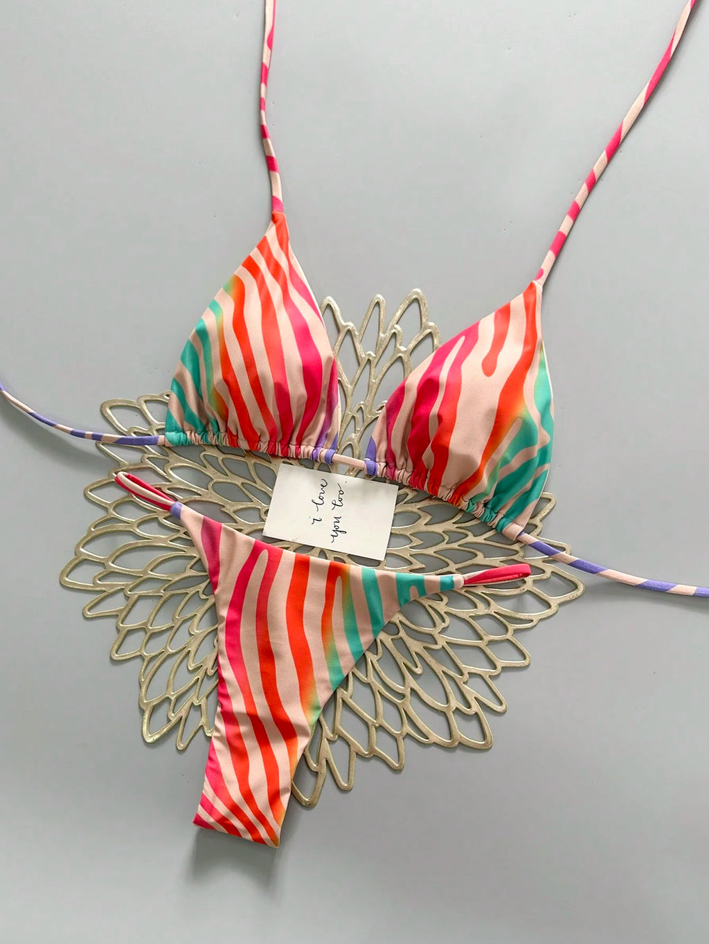 2pcs Casual Cute Elegant Sexy Bohemian Floral Tie-Up Braided Bikini Swimwear, Beach Vacation, Spring/Summer - image 4