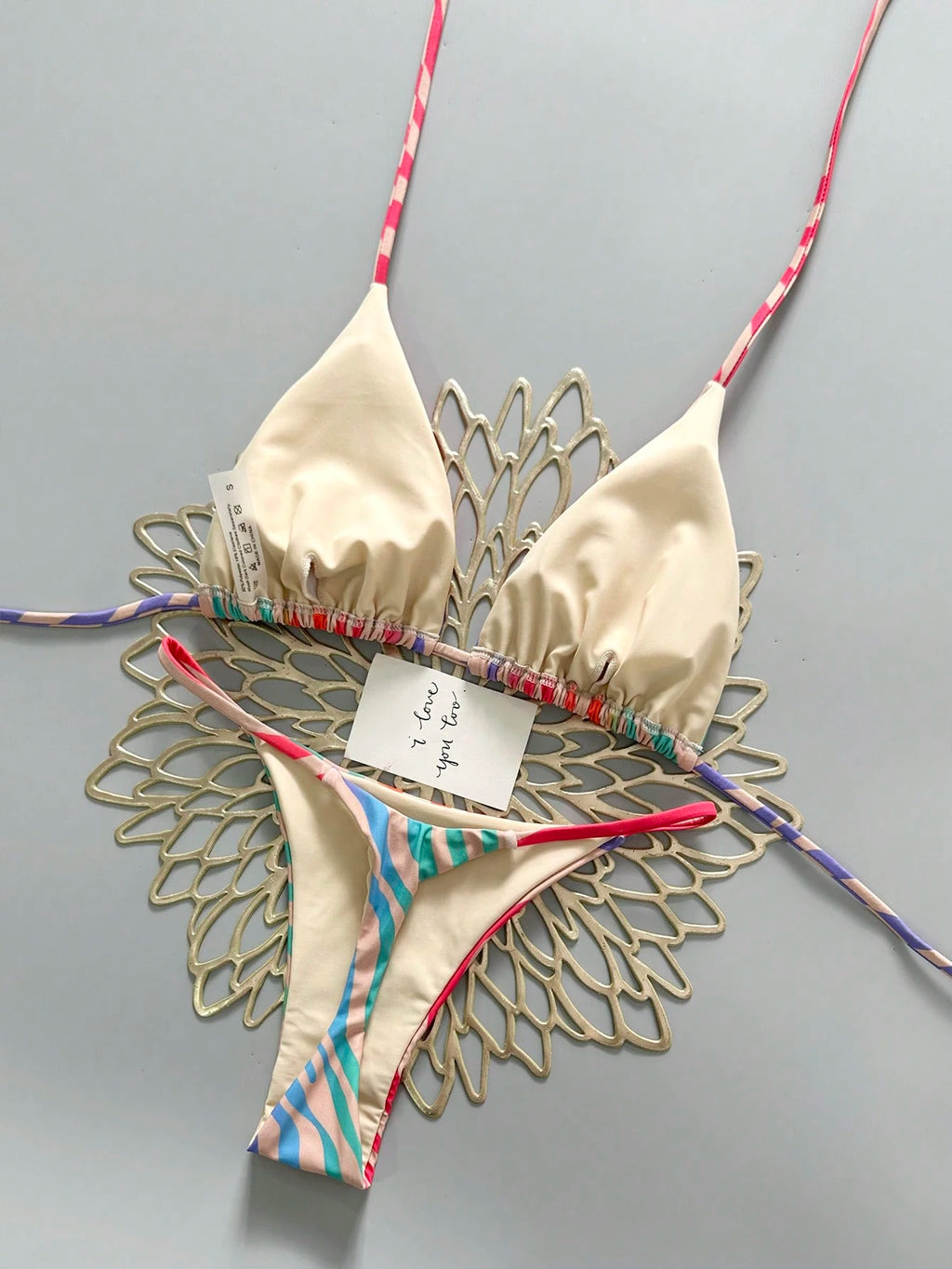 2pcs Casual Cute Elegant Sexy Bohemian Floral Tie-Up Braided Bikini Swimwear, Beach Vacation, Spring/Summer - image 3