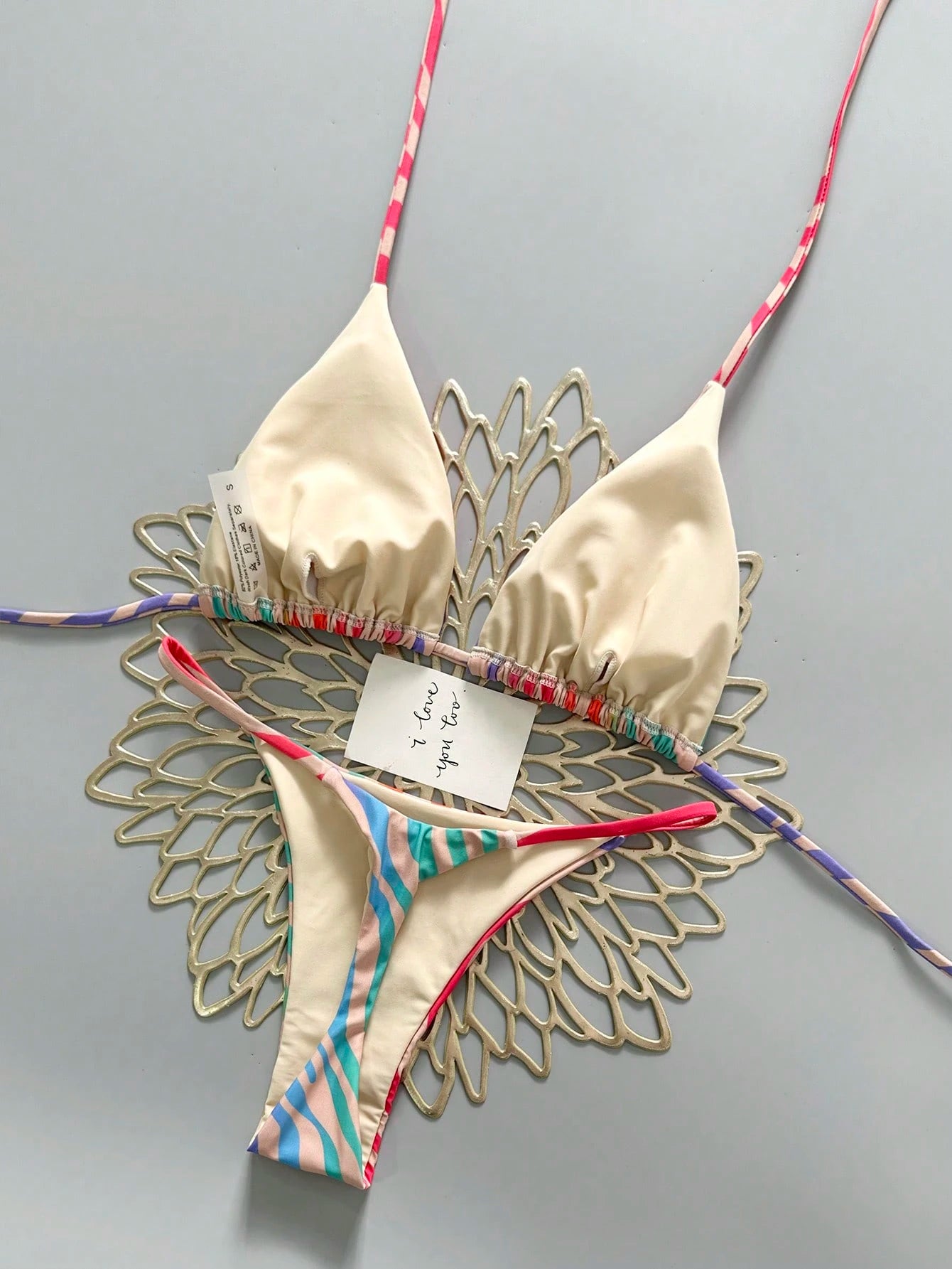 2pcs Casual Cute Elegant Sexy Bohemian Floral Tie-Up Braided Bikini Swimwear, Beach Vacation, Spring/Summer - image 3