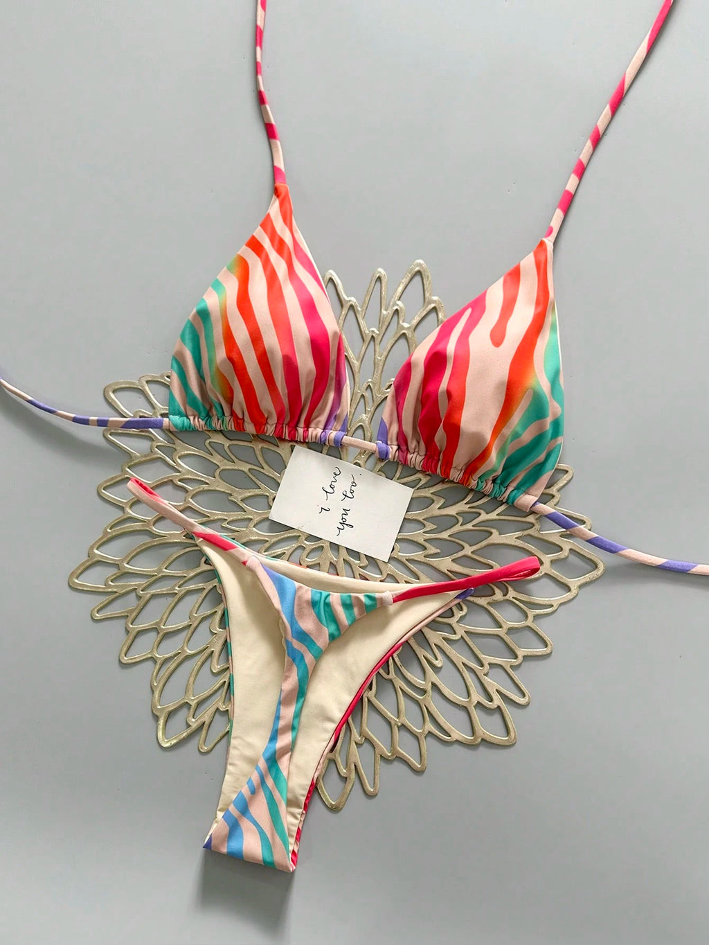2pcs Casual Cute Elegant Sexy Bohemian Floral Tie-Up Braided Bikini Swimwear, Beach Vacation, Spring/Summer - image 2