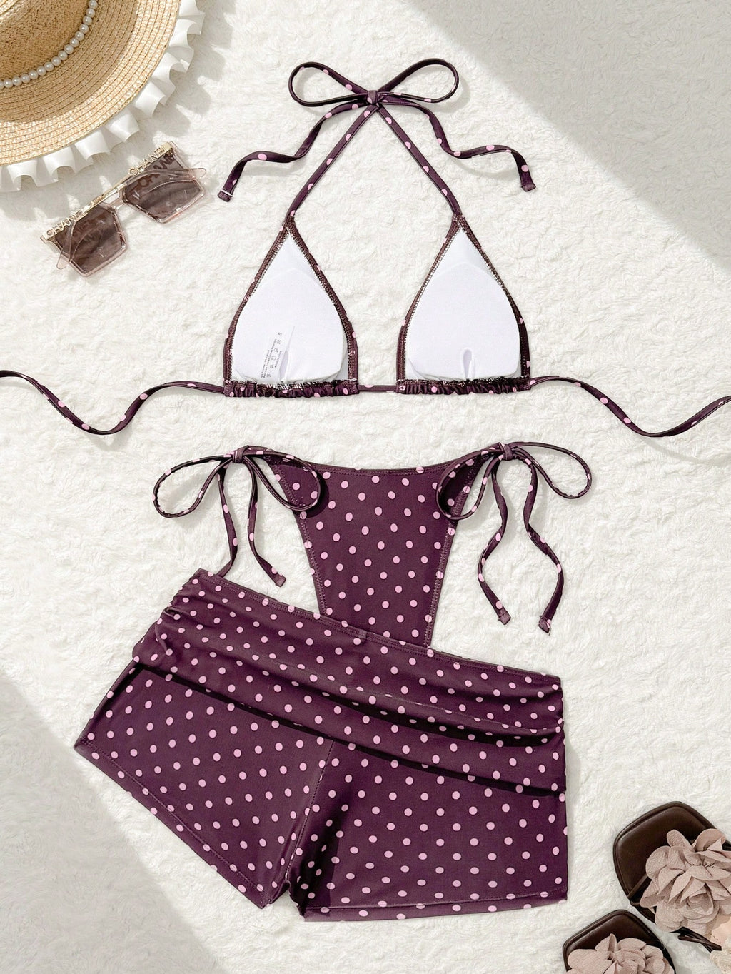 Costavie Summer New Beach Vacation Party Afternoon Tea Polka Dot Print Micro Triangle Side Tie Ruched 3 - image 19