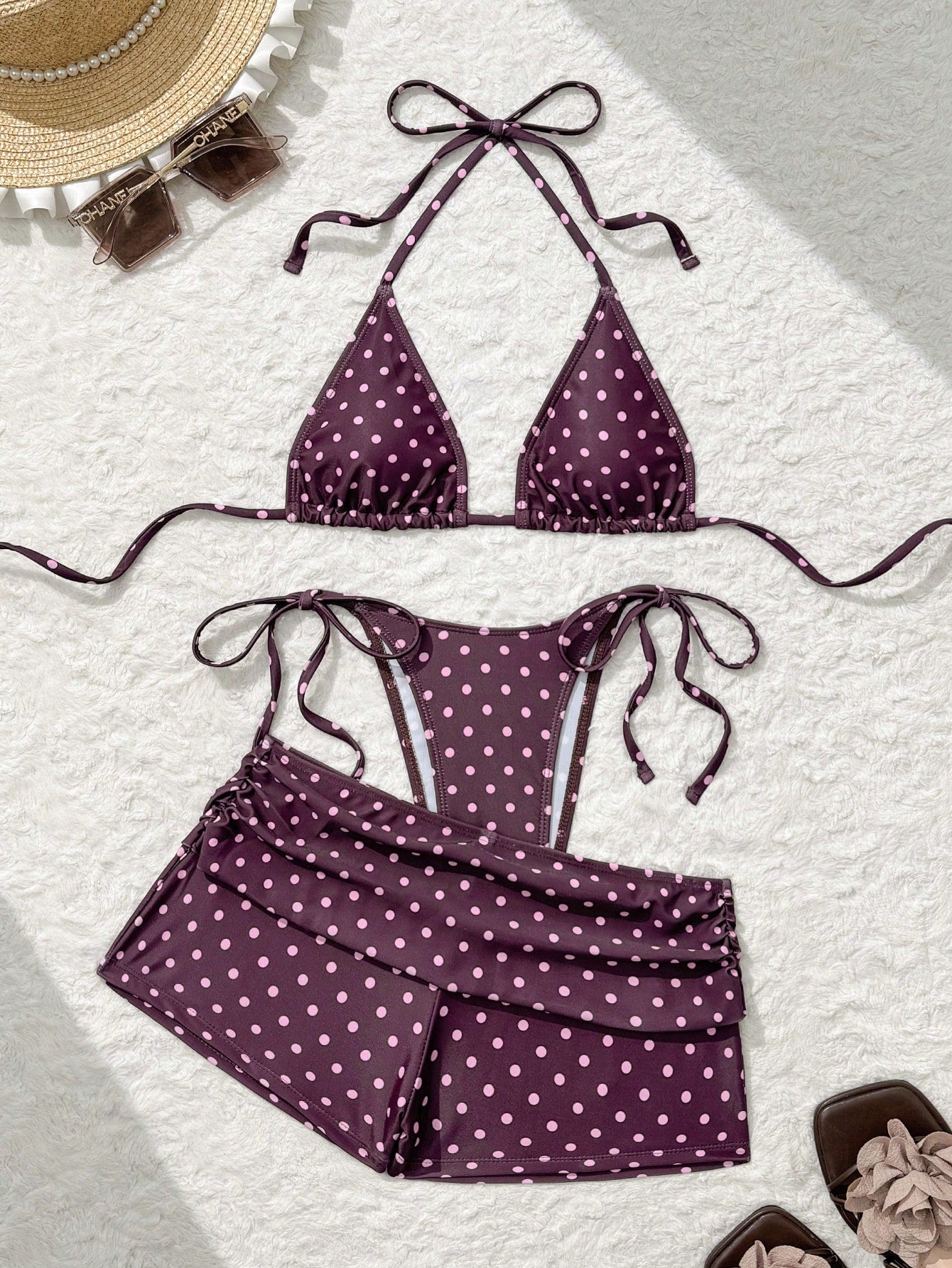 Costavie Summer New Beach Vacation Party Afternoon Tea Polka Dot Print Micro Triangle Side Tie Ruched 3 - image 20