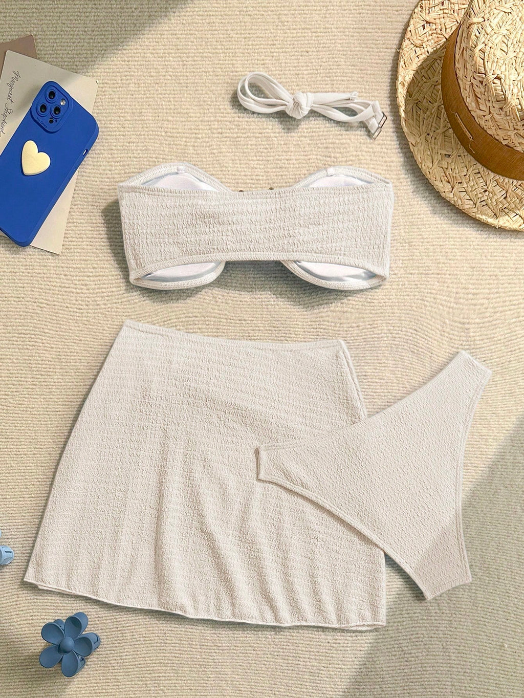 Soleia Women's Cute Dusky Blue Summer Beach Vacation Holiday 3-Piece Bikini Set