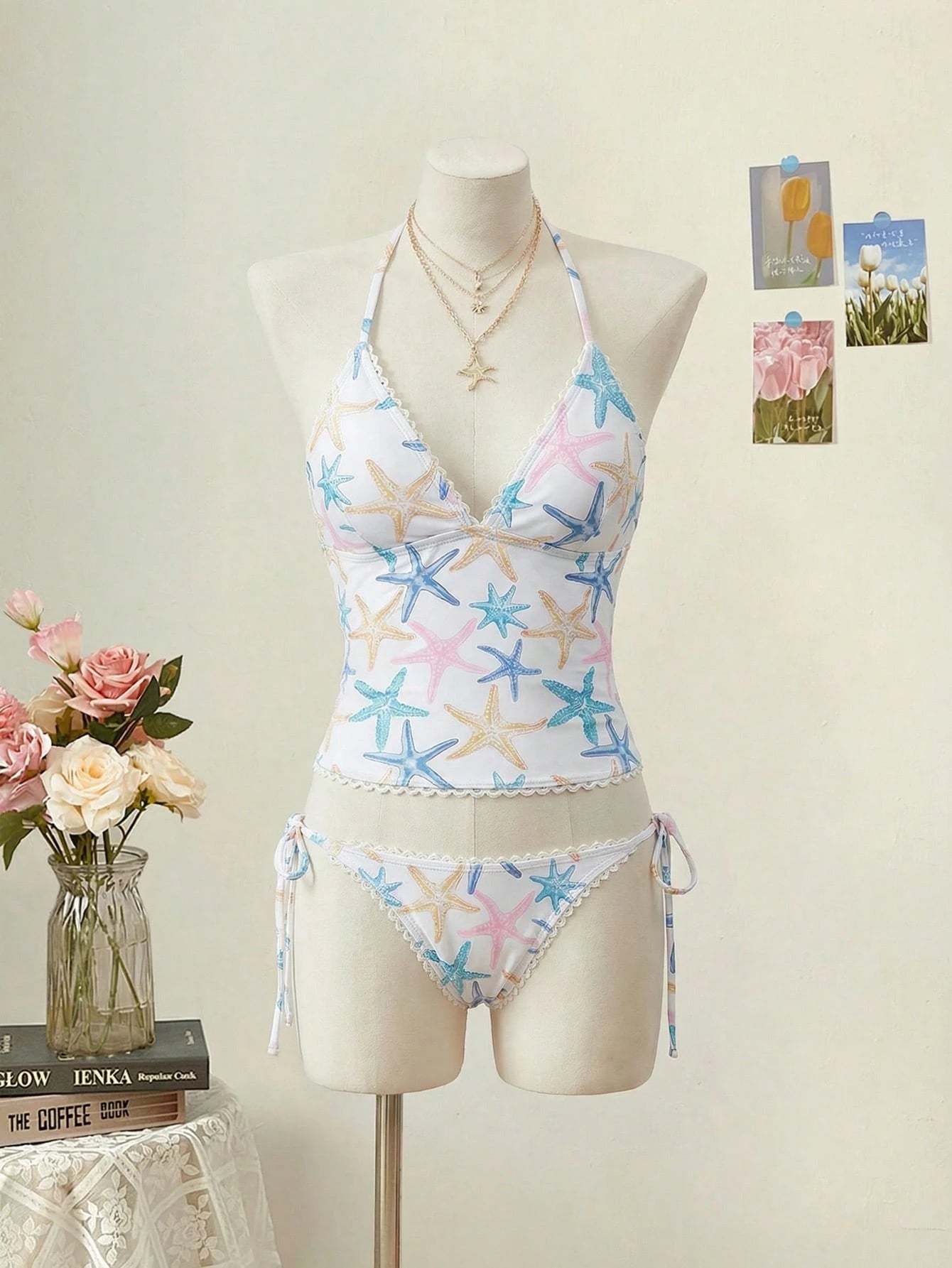 MOD Women's Summer Beach Floral Print Halter Tankini Swimwear Set