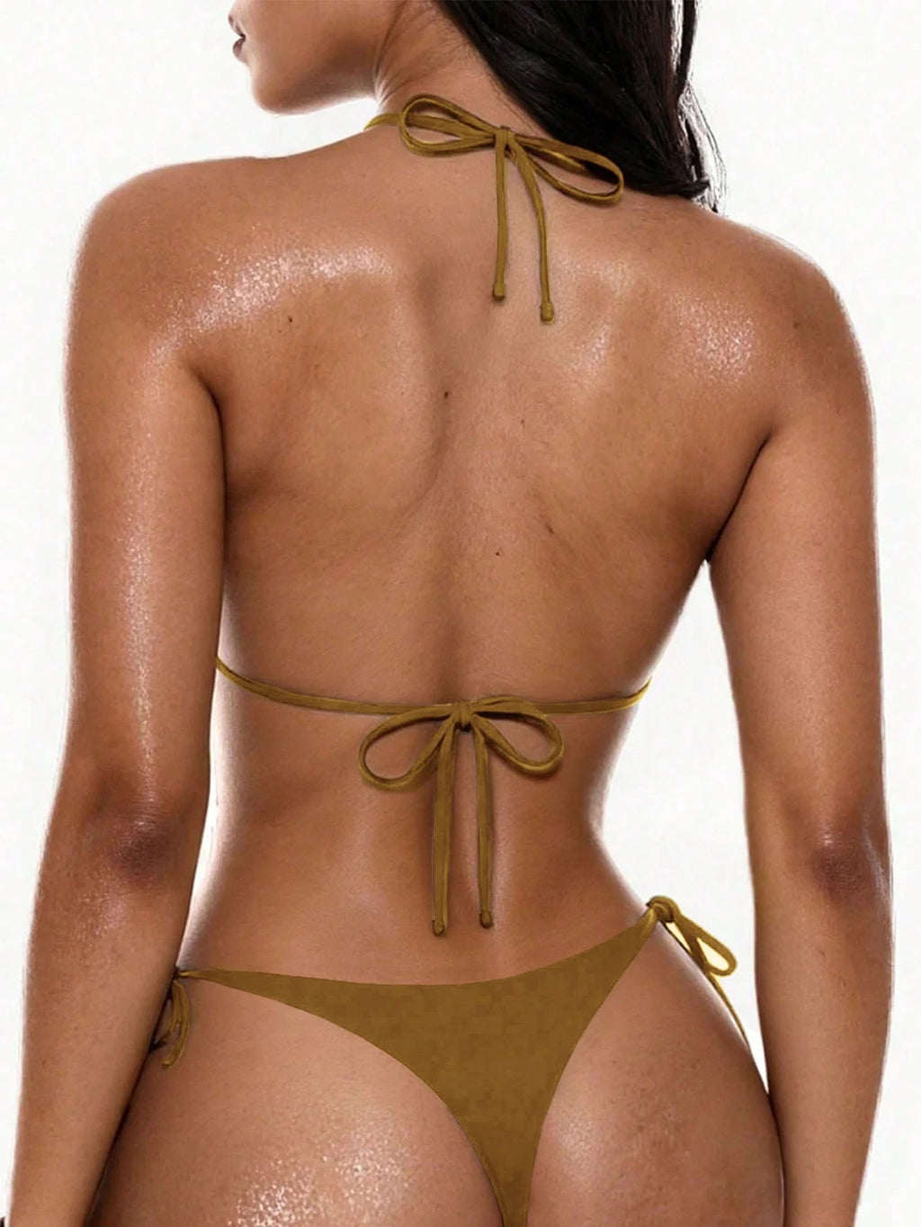 Oceva Women's Swimwear Set, Gold Foil Polka Dot Brown Sexy Bombshell