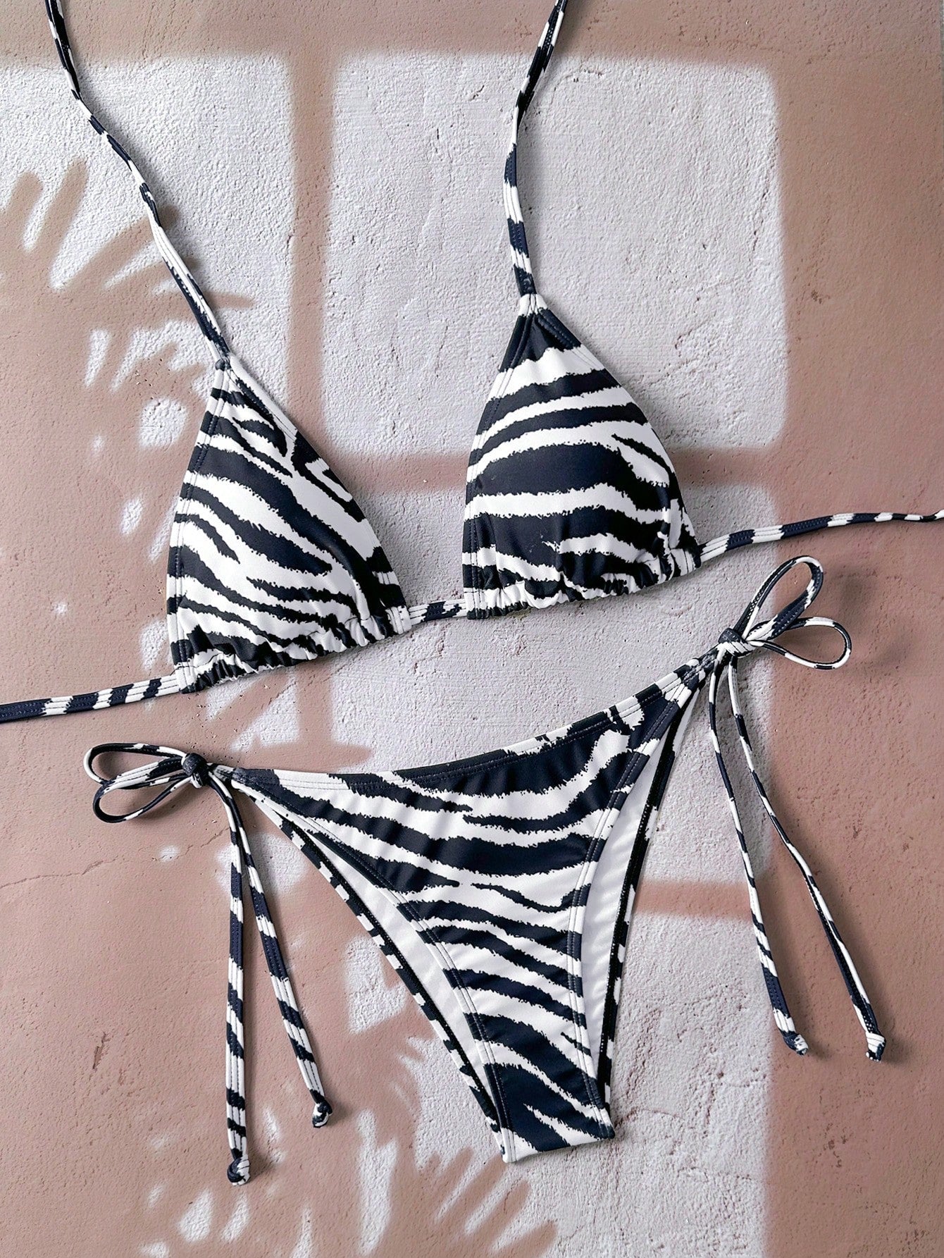 Swim Vcay Women's All-Over Print Halter Twist Front Bikini Set Zebra