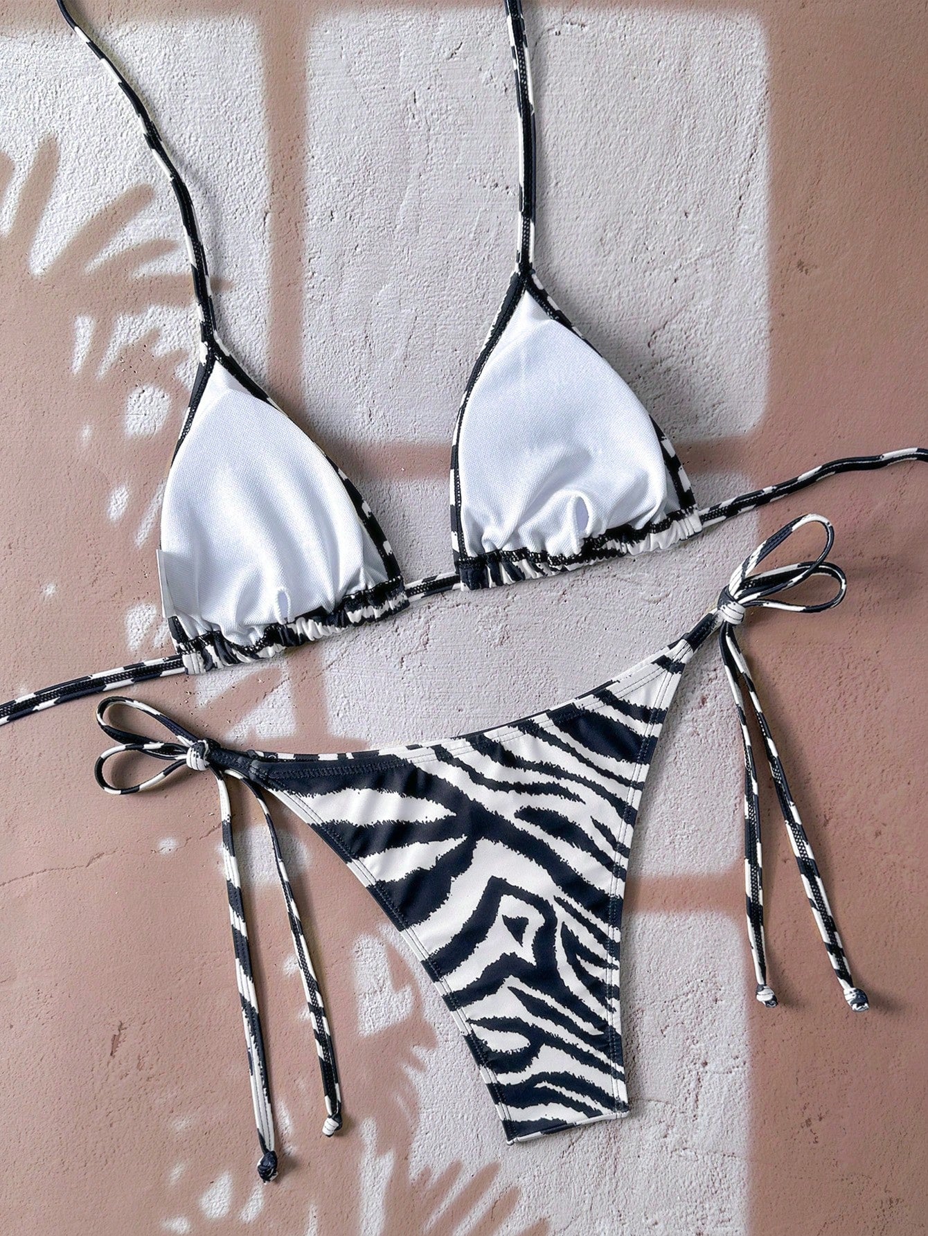 Swim Vcay Women's All-Over Print Halter Twist Front Bikini Set Zebra