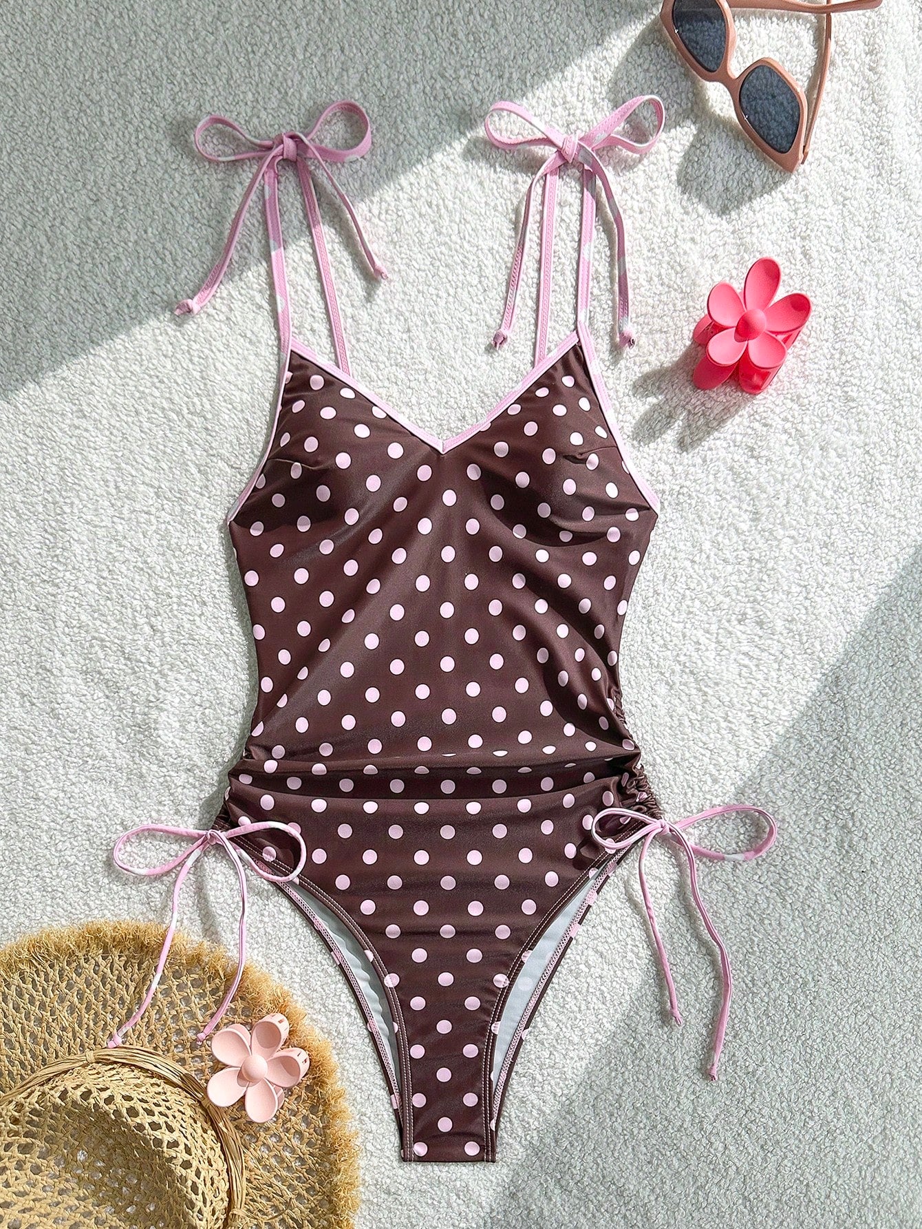 Swim Vcay Women's Solid Color Spaghetti Strap Tie Front One-Piece Swimsuit, Spring/Summer - image 17