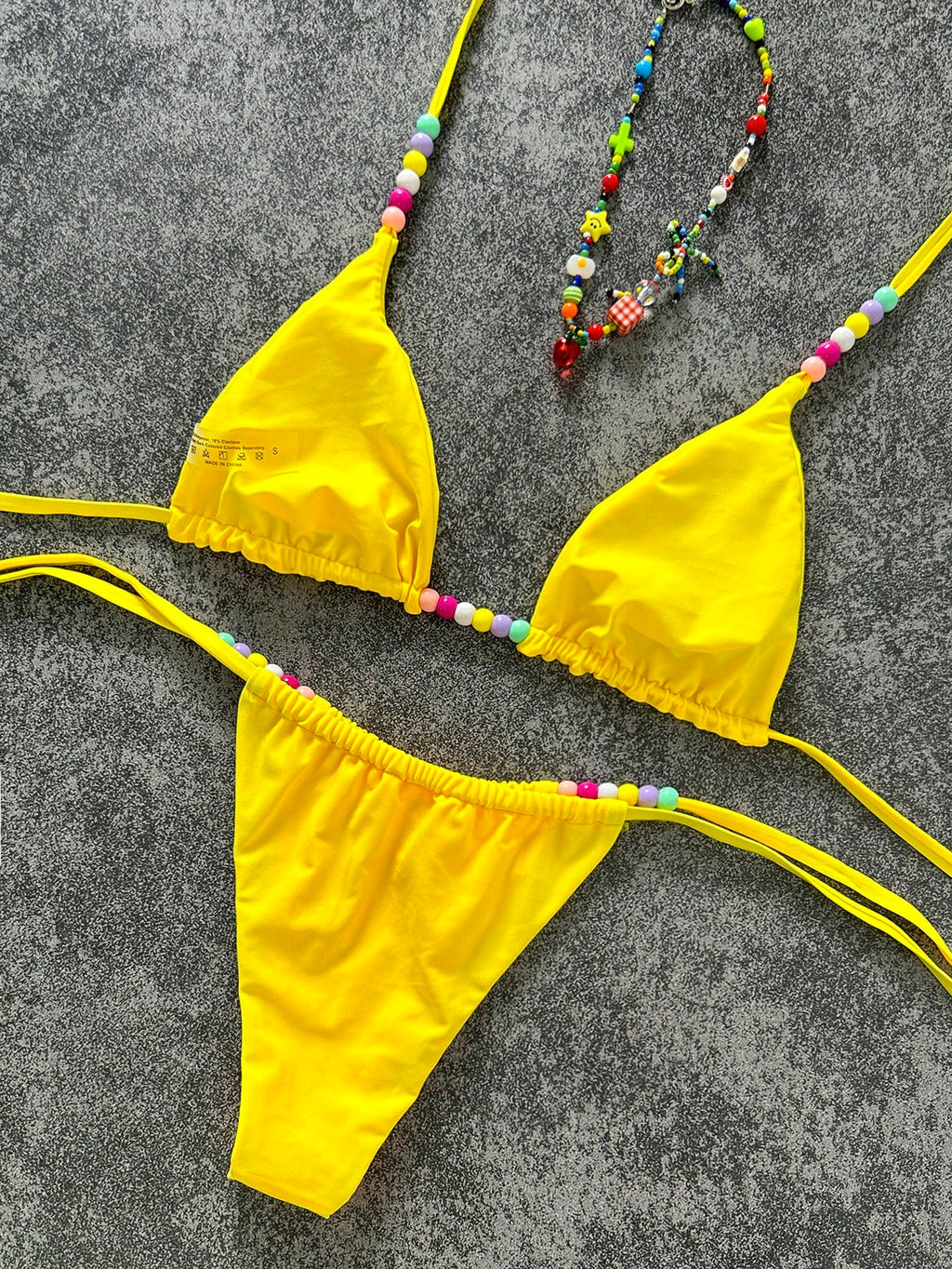 Sexy Women's Colorful Beaded Camisole Swimwear With Tie-Up Swim