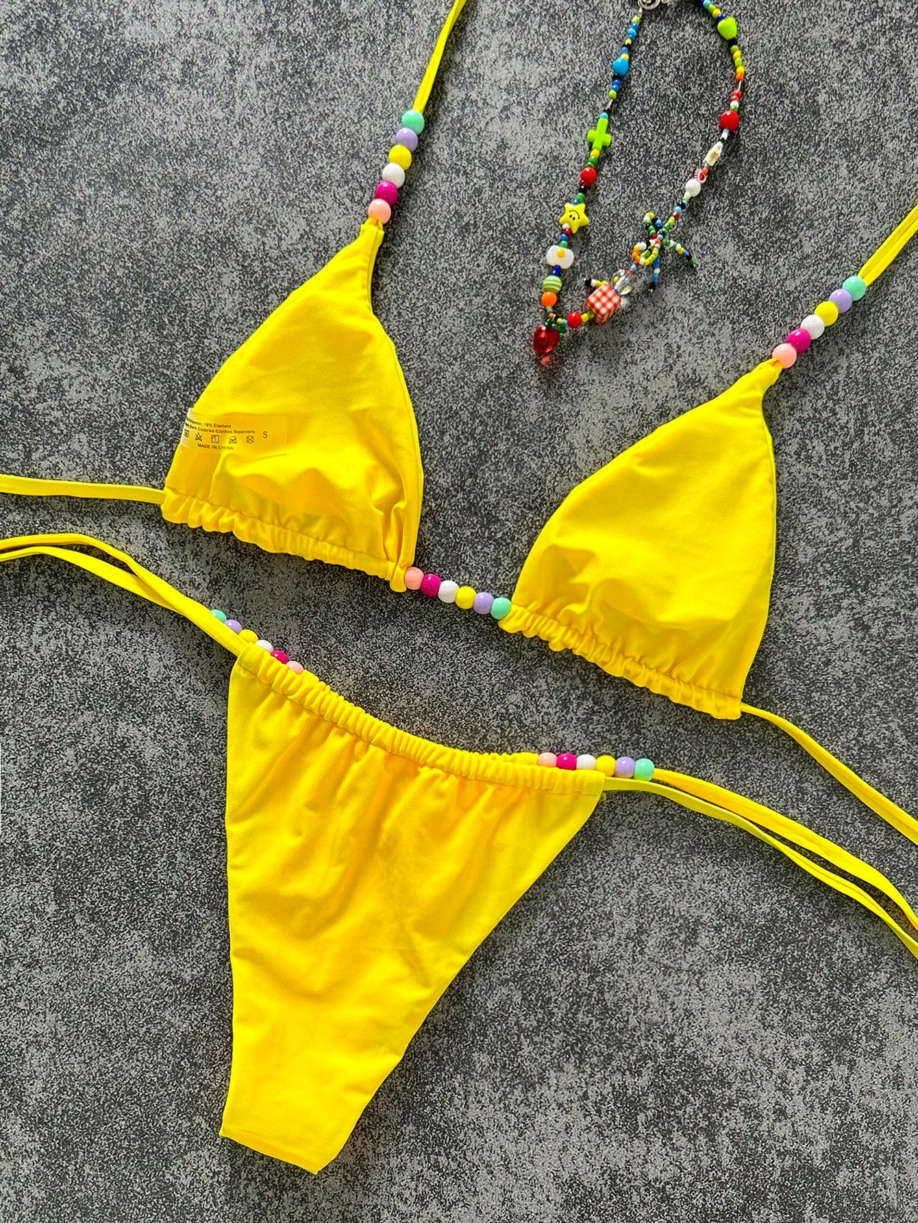 Sexy Women's Colorful Beaded Camisole Swimwear With Tie-Up Swim