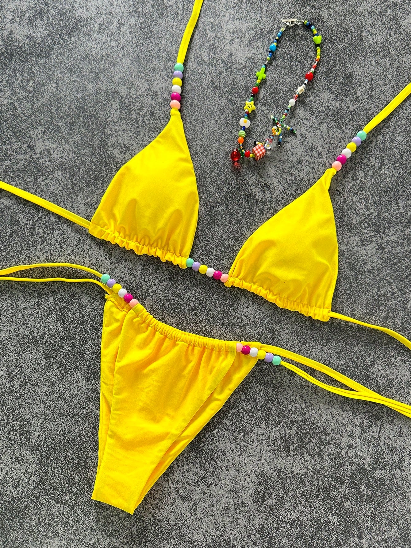 Sexy Women's Colorful Beaded Camisole Swimwear With Tie-Up Swim
