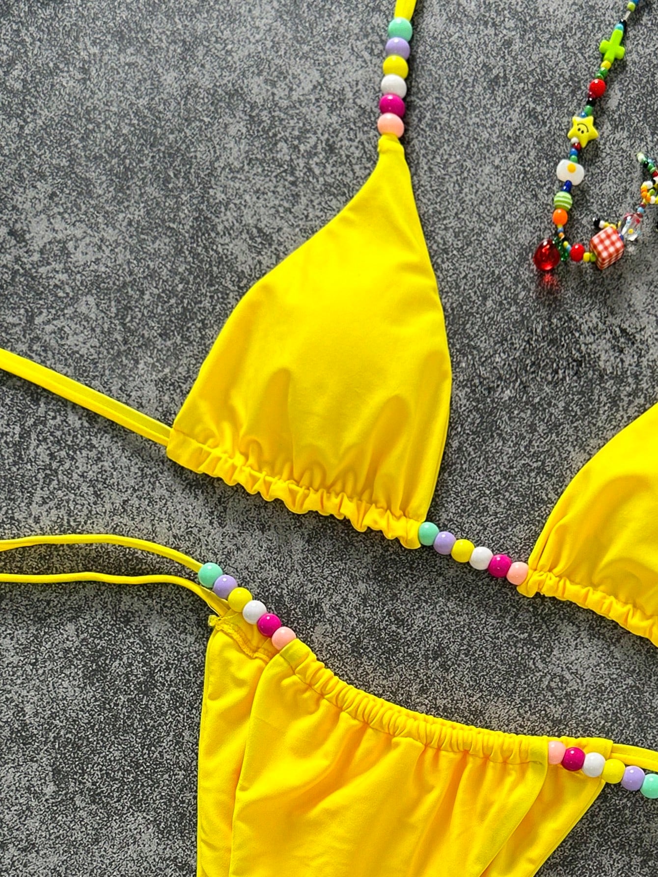 Sexy Women's Colorful Beaded Camisole Swimwear With Tie-Up Swim